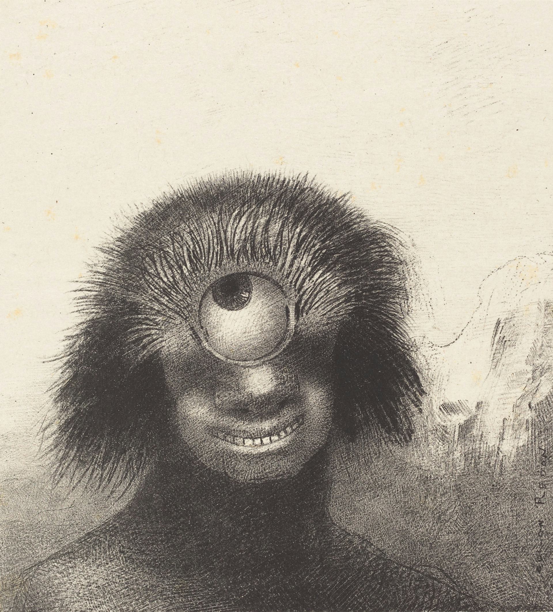 The deformed polyp floated on the shores, a sort of smiling and hideous Cyclops by Odilon Redon (1883)