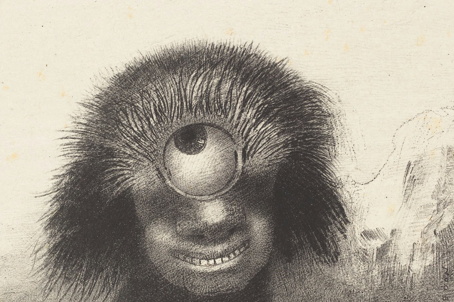The deformed polyp floated on the shores, a sort of smiling and hideous Cyclops by Odilon Redon (1883)