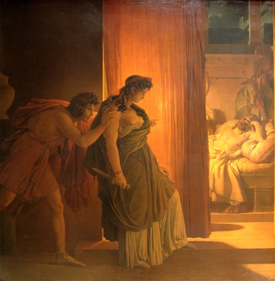 Gérin Clytemnestre hésitant avant de frapper Agamemnon endormi Louvre 1817