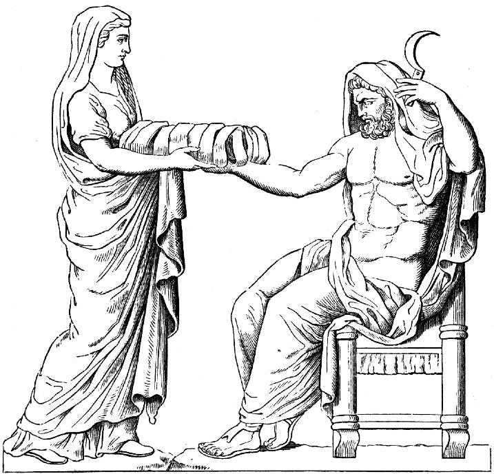 Rhea presenting a swaddled stone to Cronus