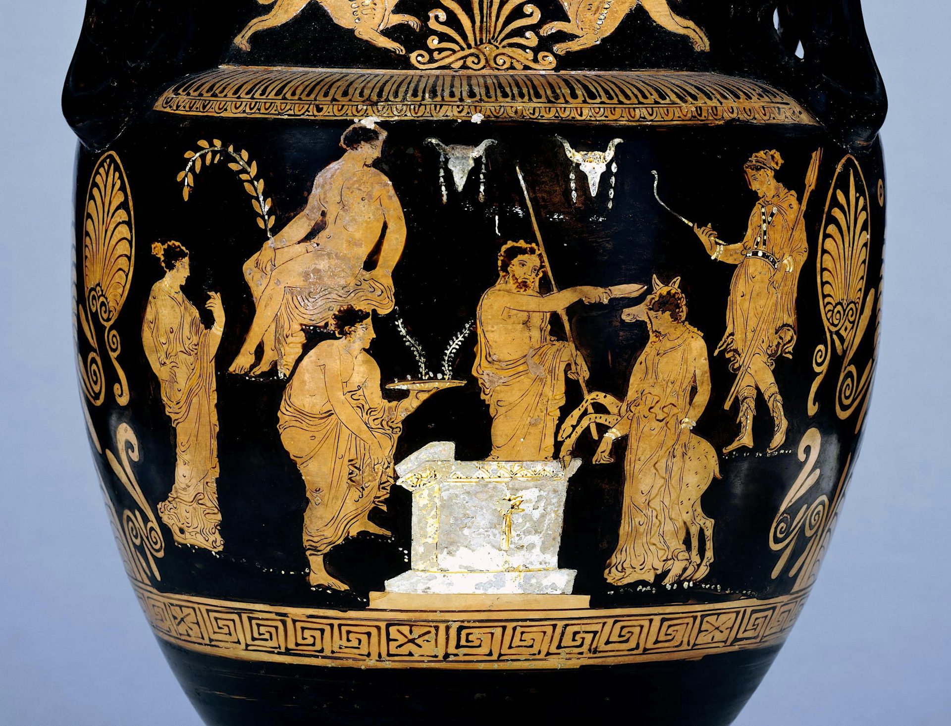 Red-figured volute krater depicting sacrifice of Iphigeneia, circa 350 bce