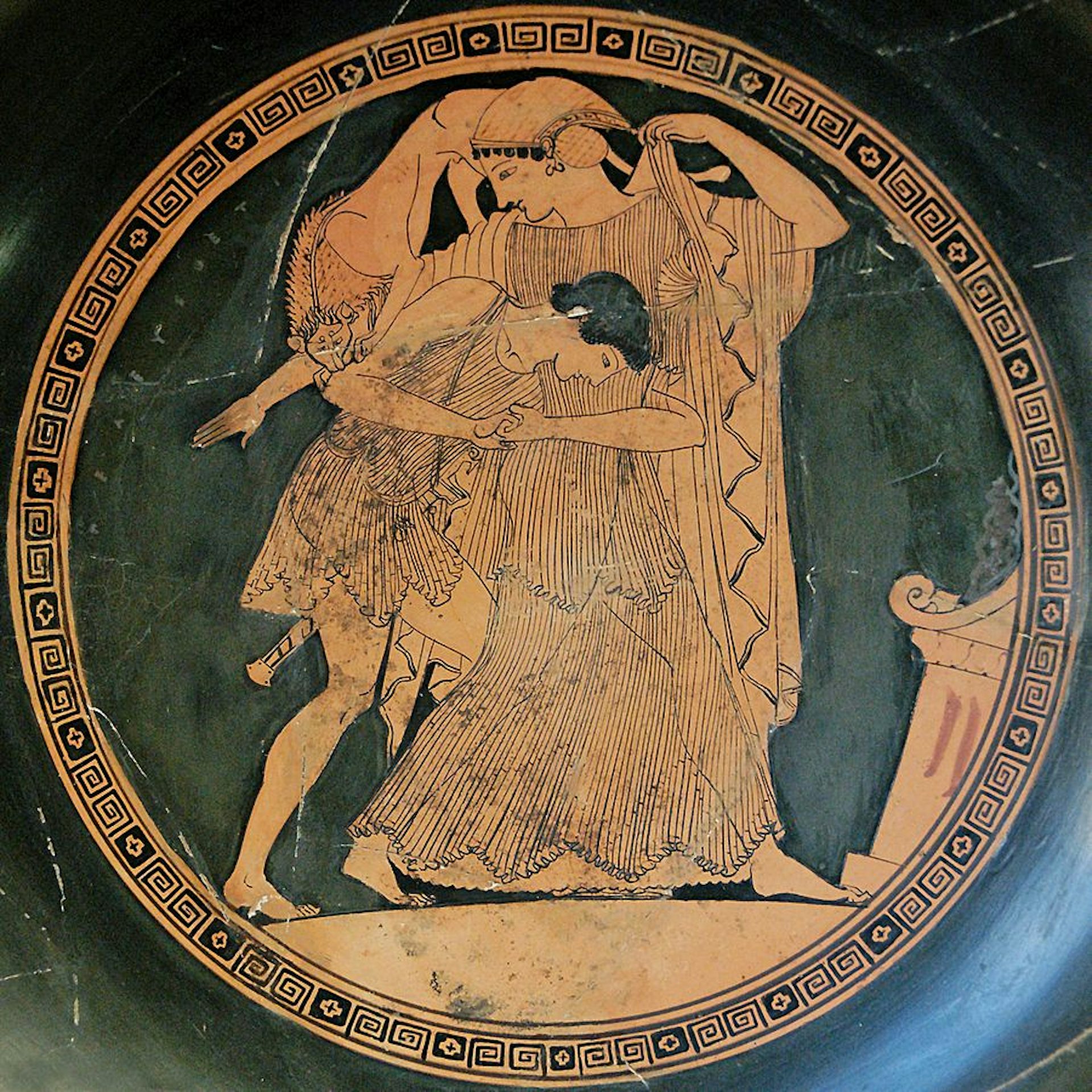 Vase painting of Peleus capturing Thetis as she changes shape, attributed to Douris