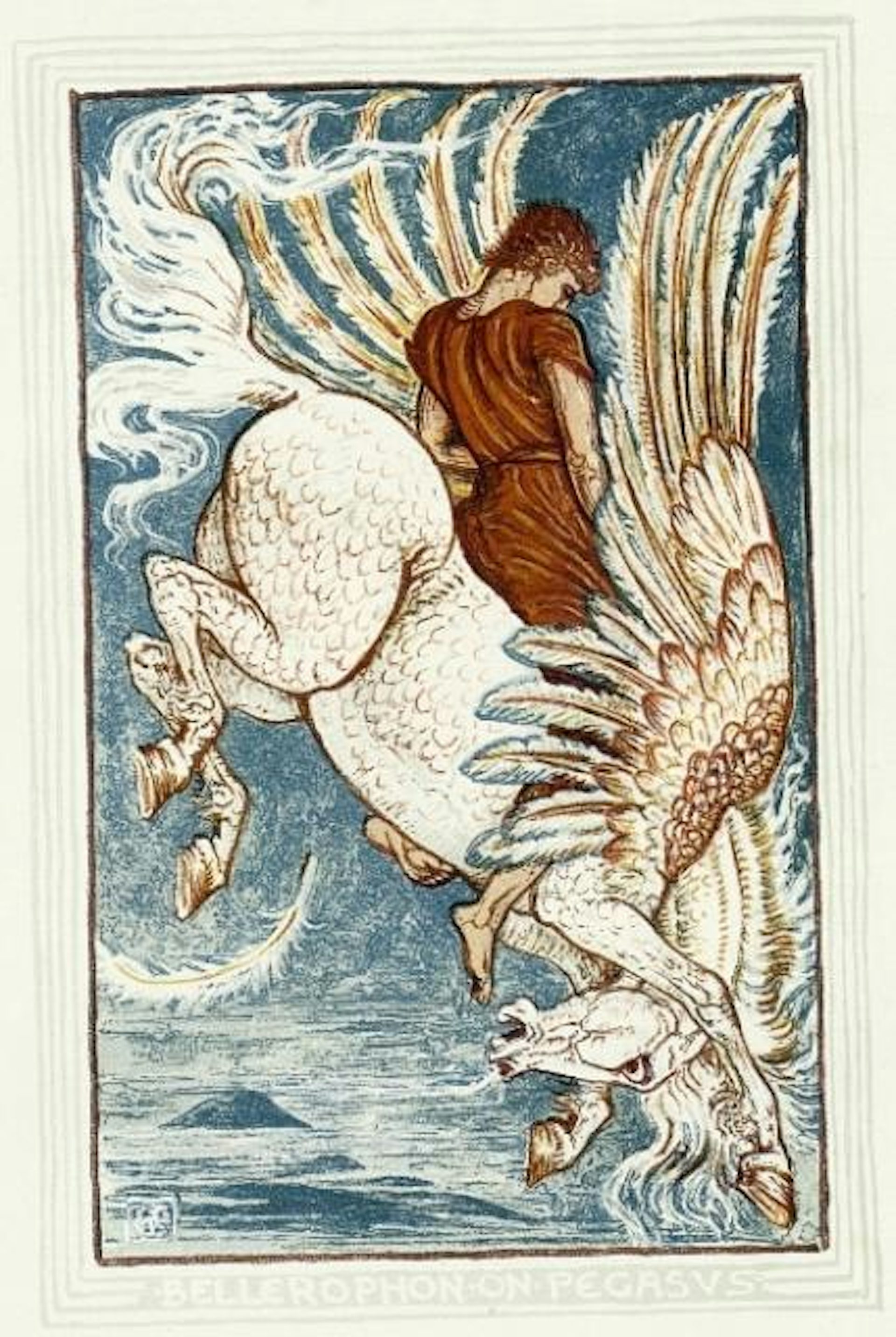 Drawing of Bellerophon on Pegasus-crane