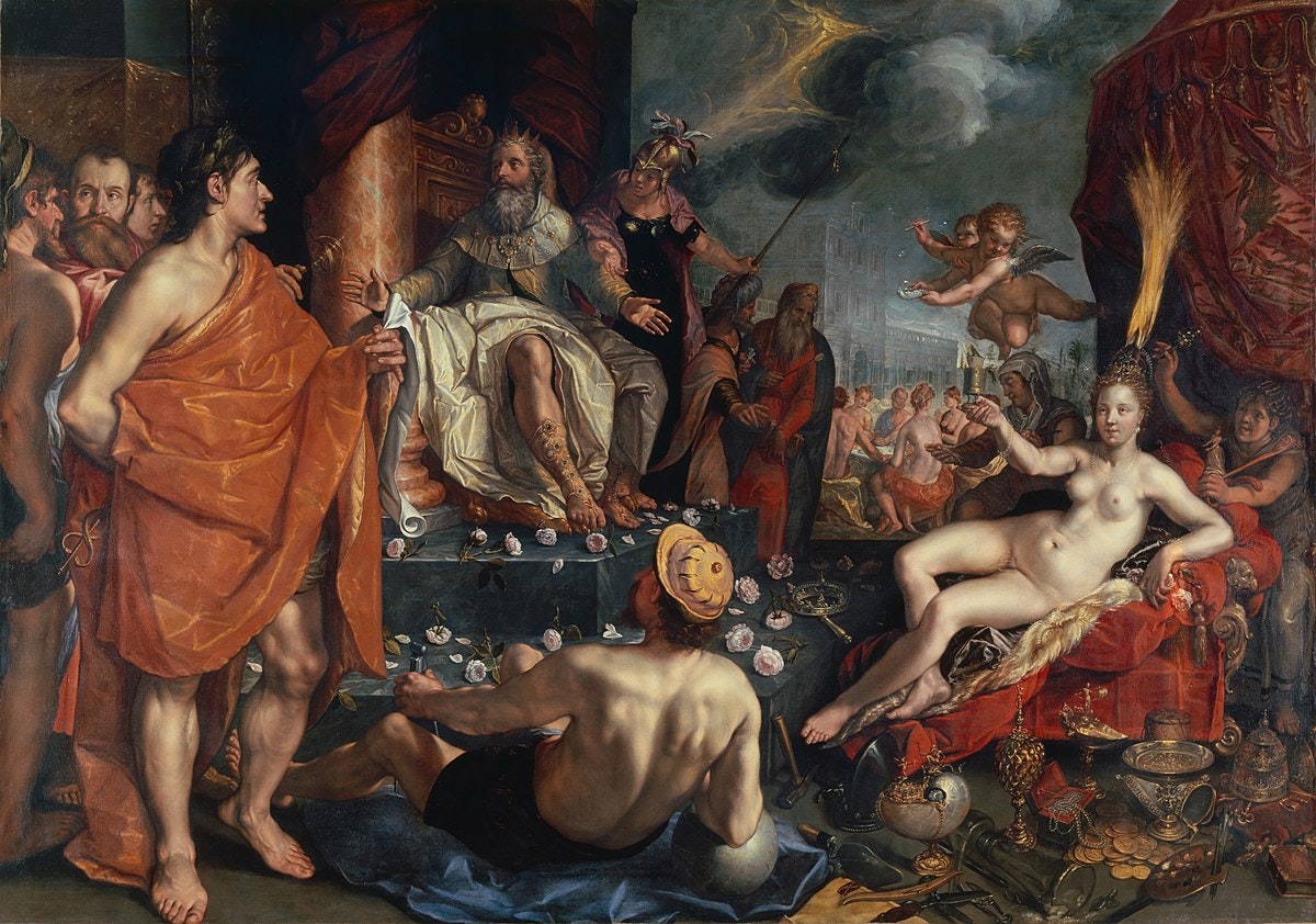 Hendrick Goltzius - Hermes presenting Pandora to King Epimetheus, 1611