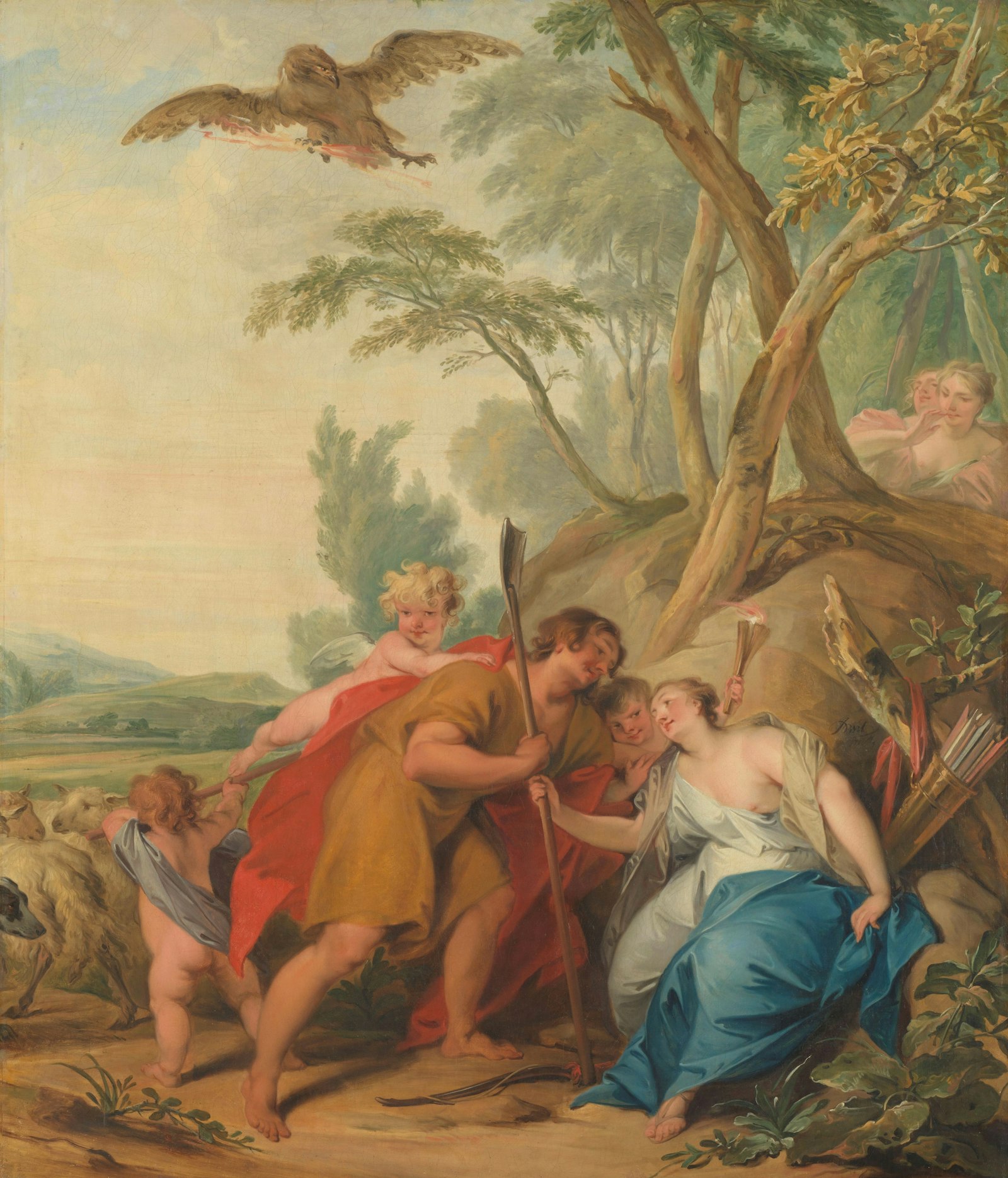 Jupiter Disguised as a Shepherd Seducing Mnemosyne the Goddess of Memory Painting by Jacob de Wit 1727 Rijksmuseum