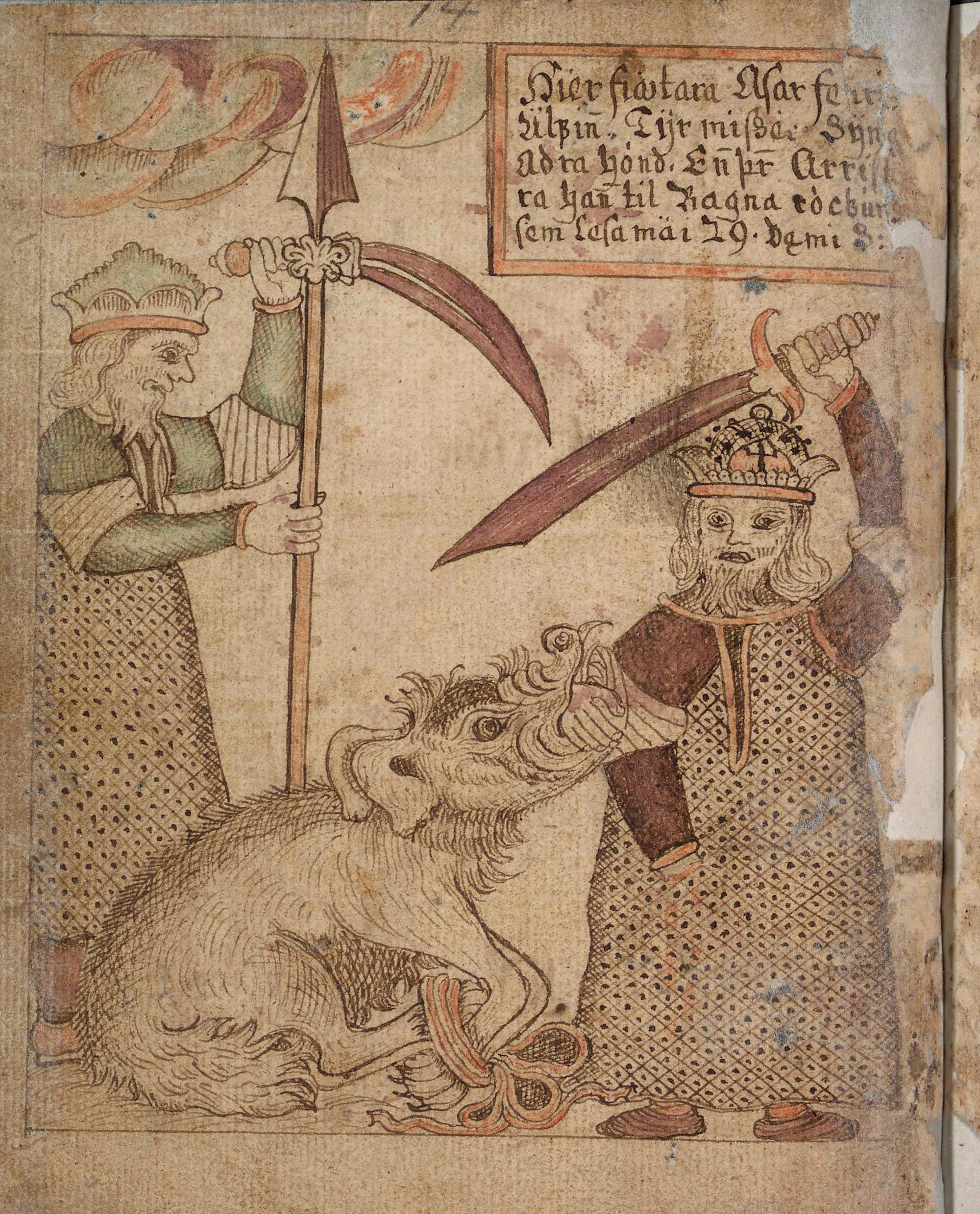 Tyr and Fenrir in an Icelandic edda manuscript 