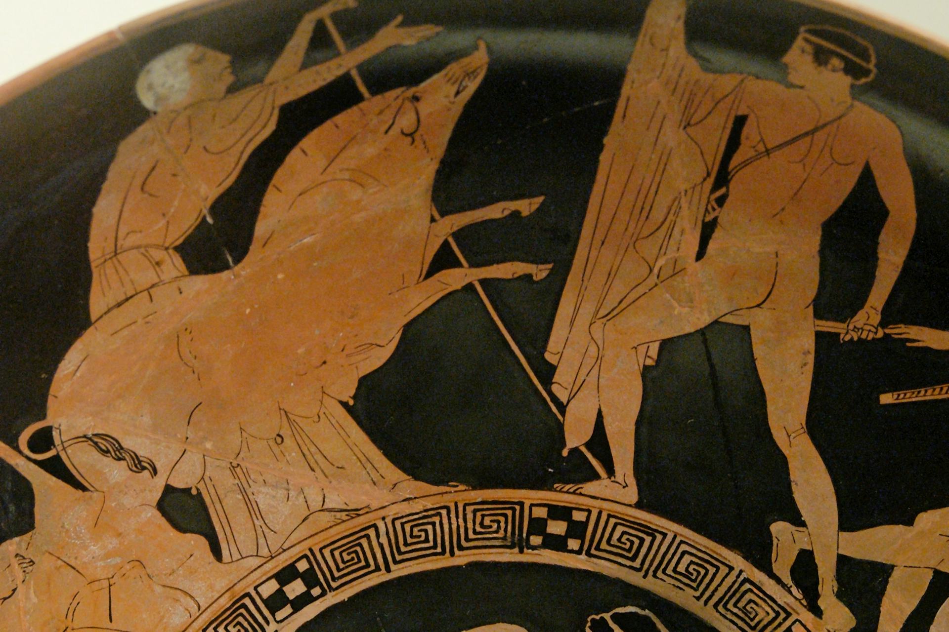 Vase painting showing Theseus fighting the Crommyonian Sow