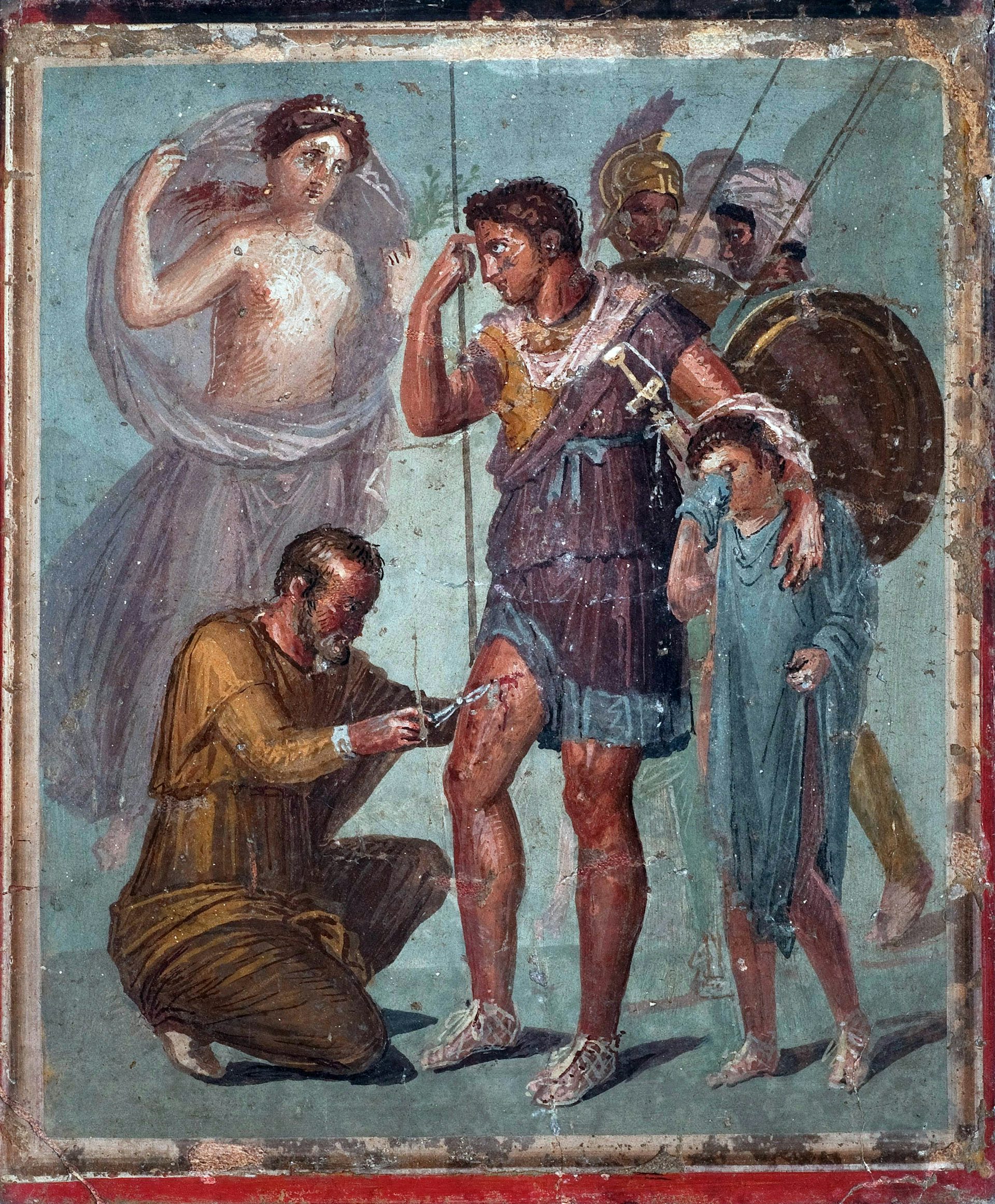 Fresco of Iapyx removing the arrowhead from the thigh of Aeneas