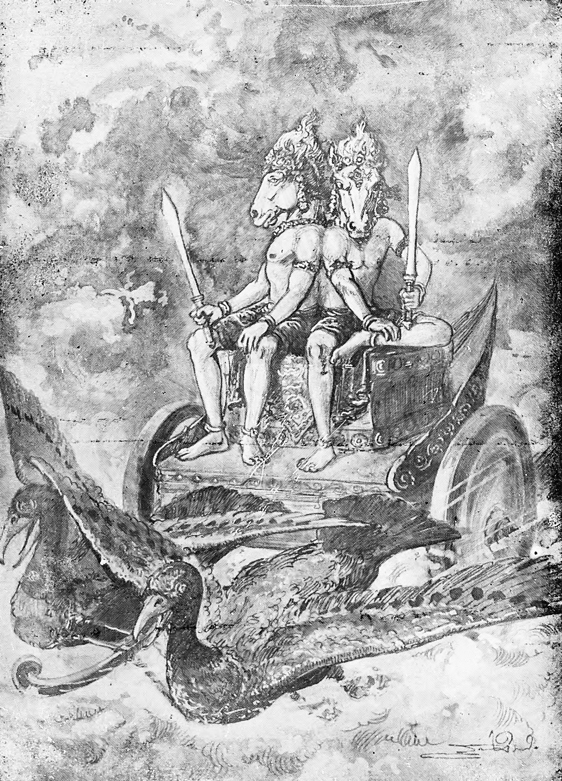 Illustration of the horse-headed Ashvins