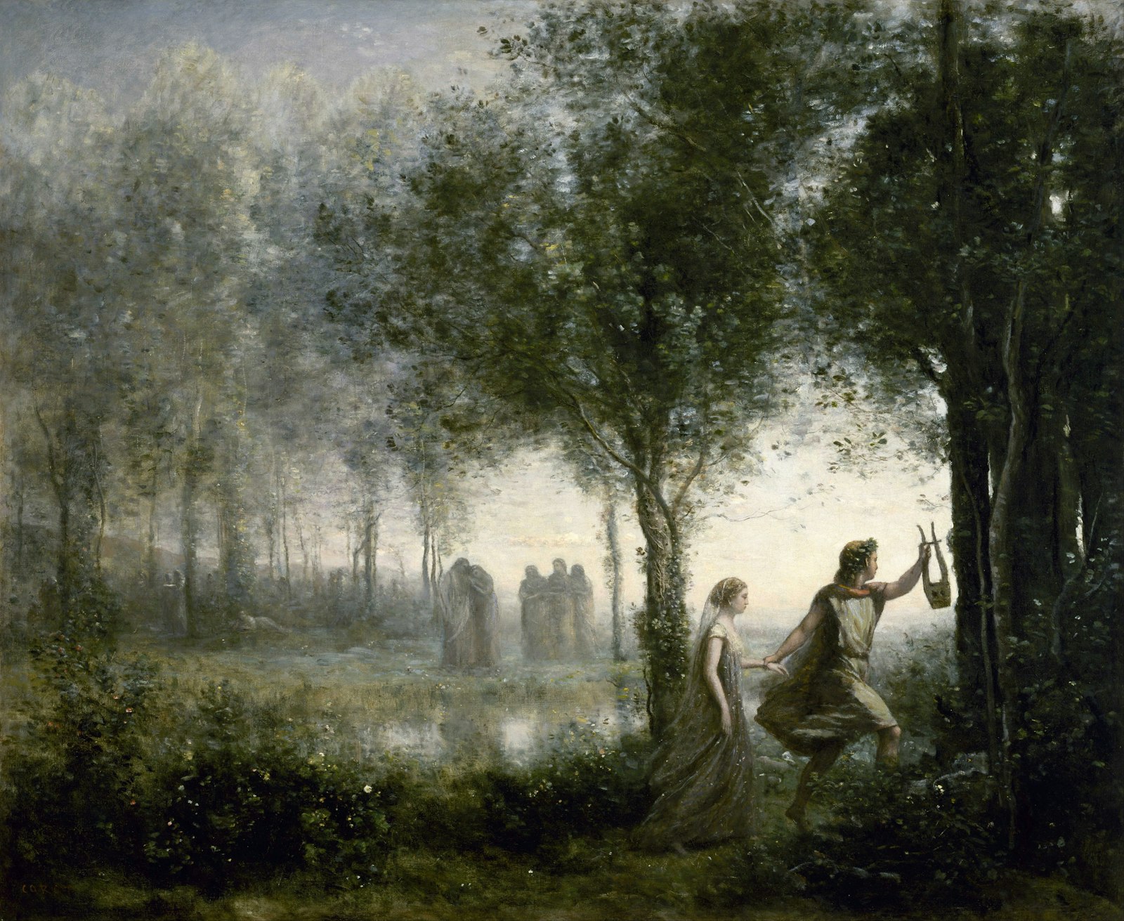 Orpheus Leading Eurydice from the Underworld by Jean-Baptiste-Camille Corot (1861)