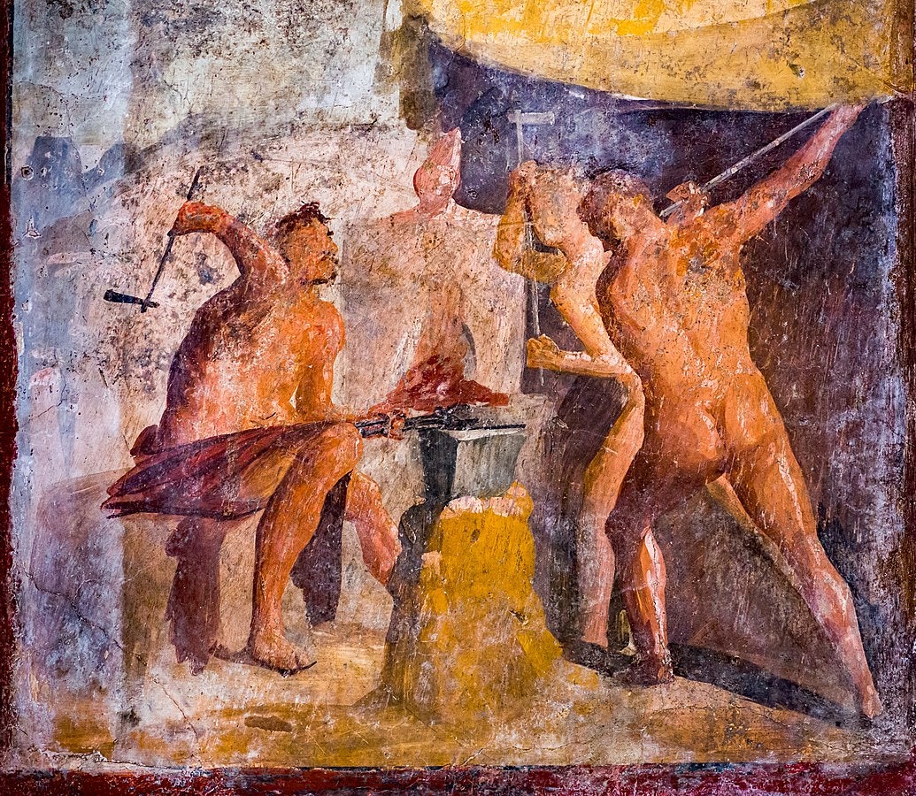 Wall painting - cyclopes working in the workshop of Hephaistos - Pompeii (VII 2 25) - Napoli 