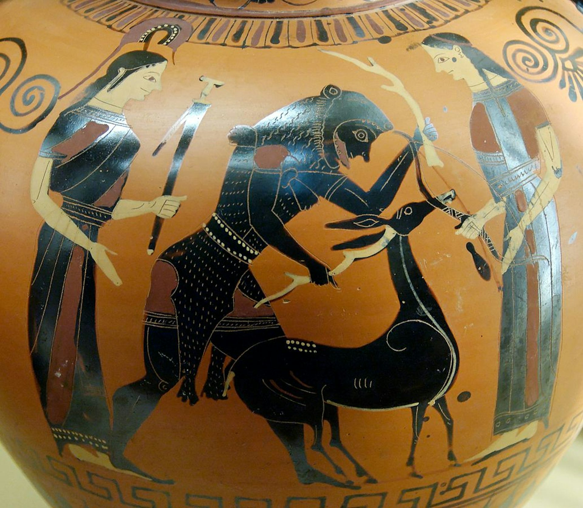 Heracles Ceryneian Hind Athena Artemis, circa 540-530 bce