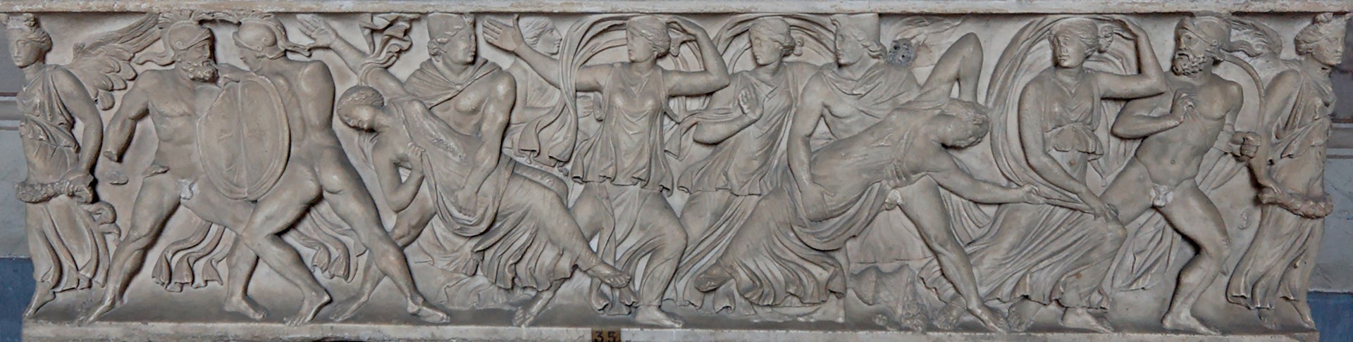 Roman sarcophagus showing the rape of the Leucippides by the Dioscuri