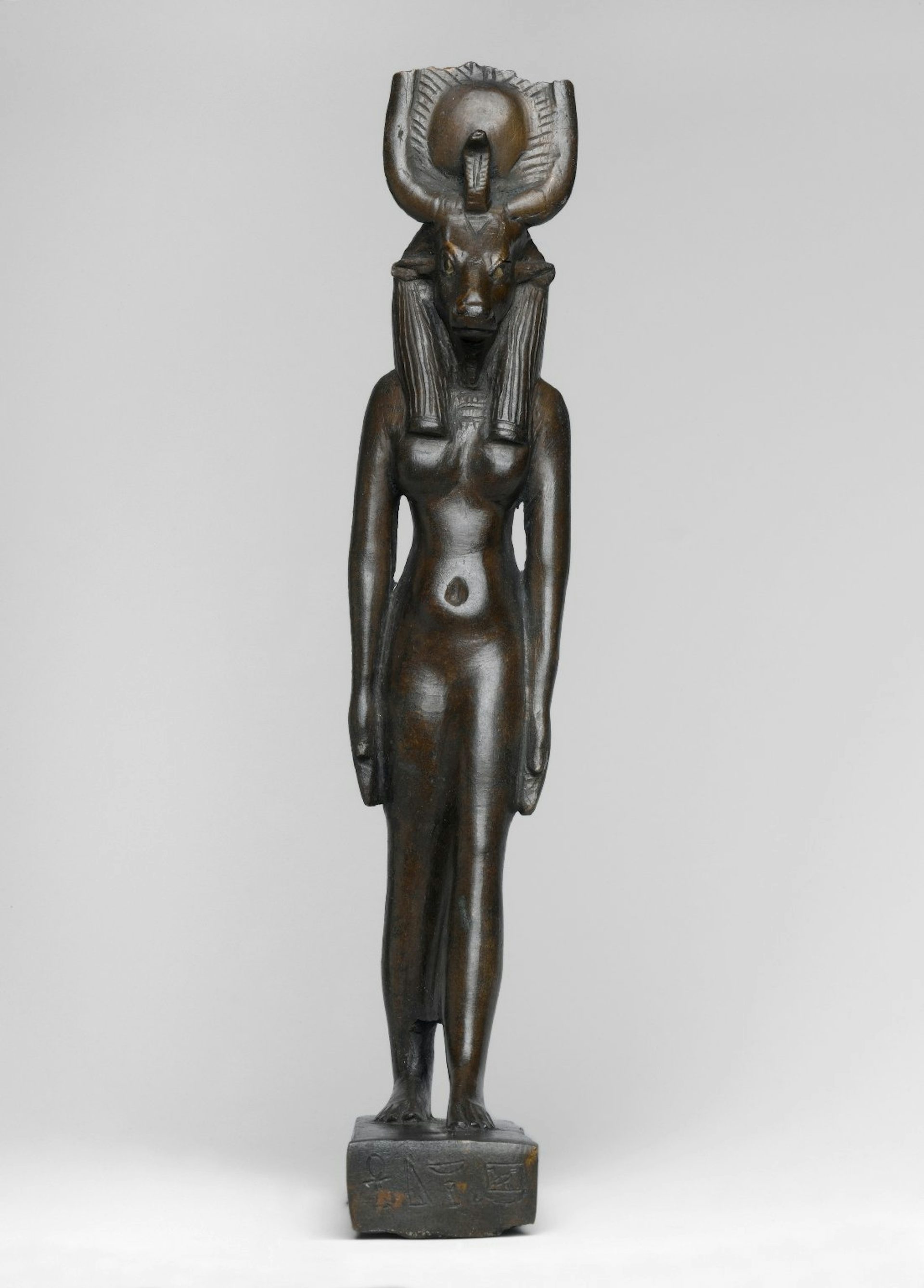 Statuette of cow-headed Hathor made of bronze.