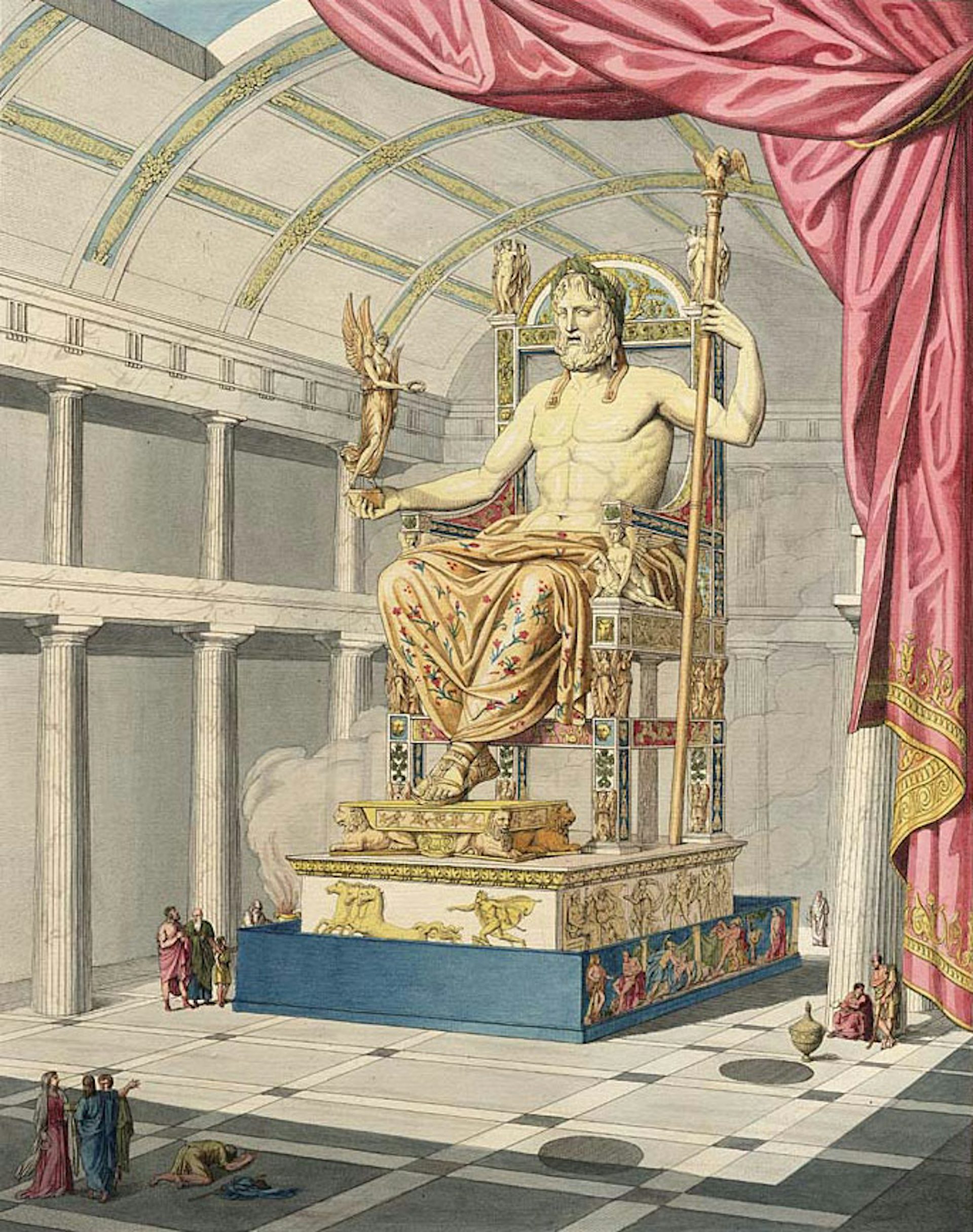 Depiction of ancient statue of Zeus at Olympia