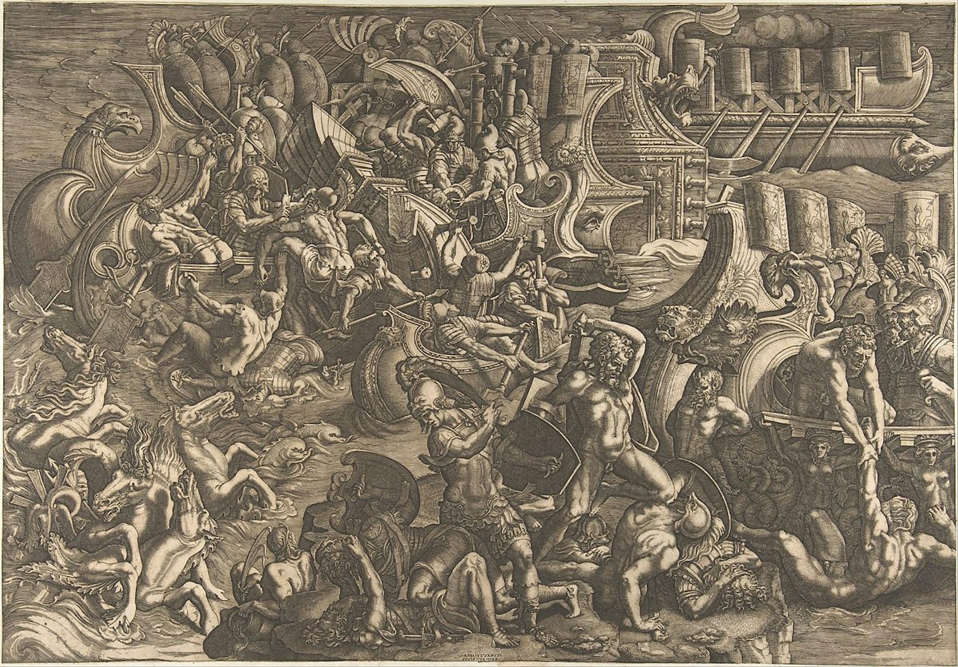 Trojans repulsing the Greeks-Scultori 1538