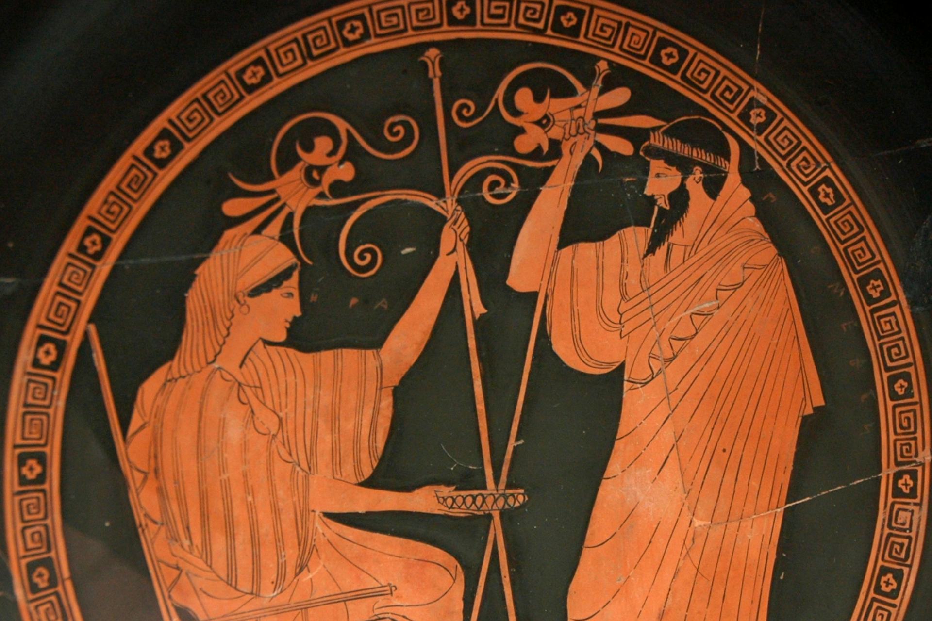 Vase painting of Hera and Prometheus