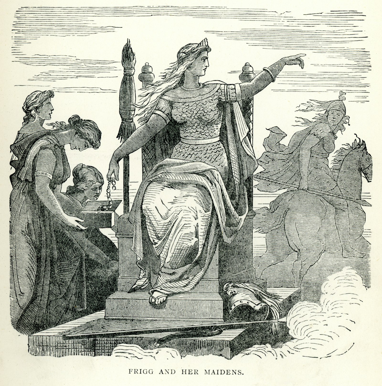 illustration of Frigg and her maidens