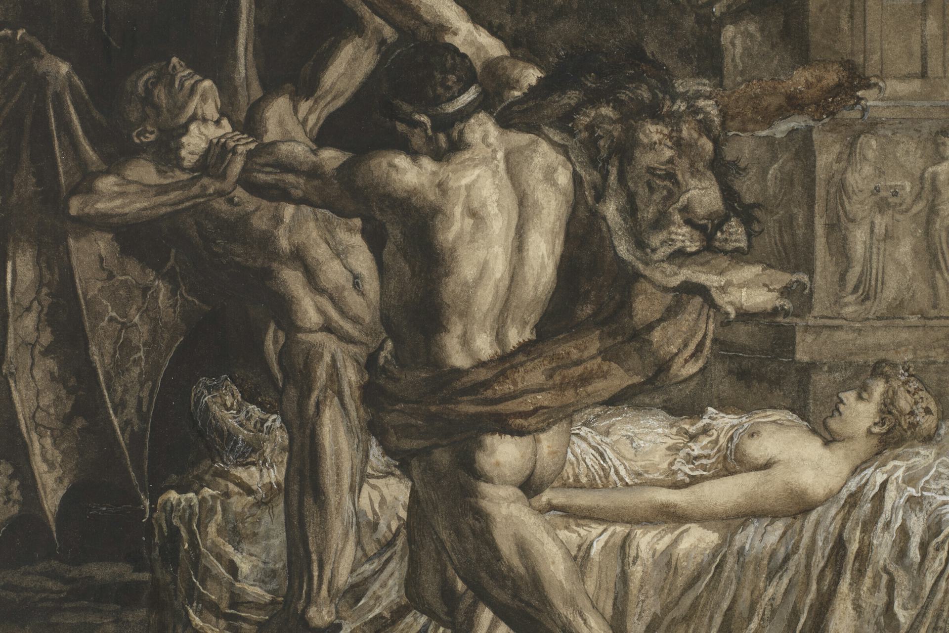 Hercules Wrestling with Death for the Soul of Alcestis by Herbert Thomas Dicksee (1884)