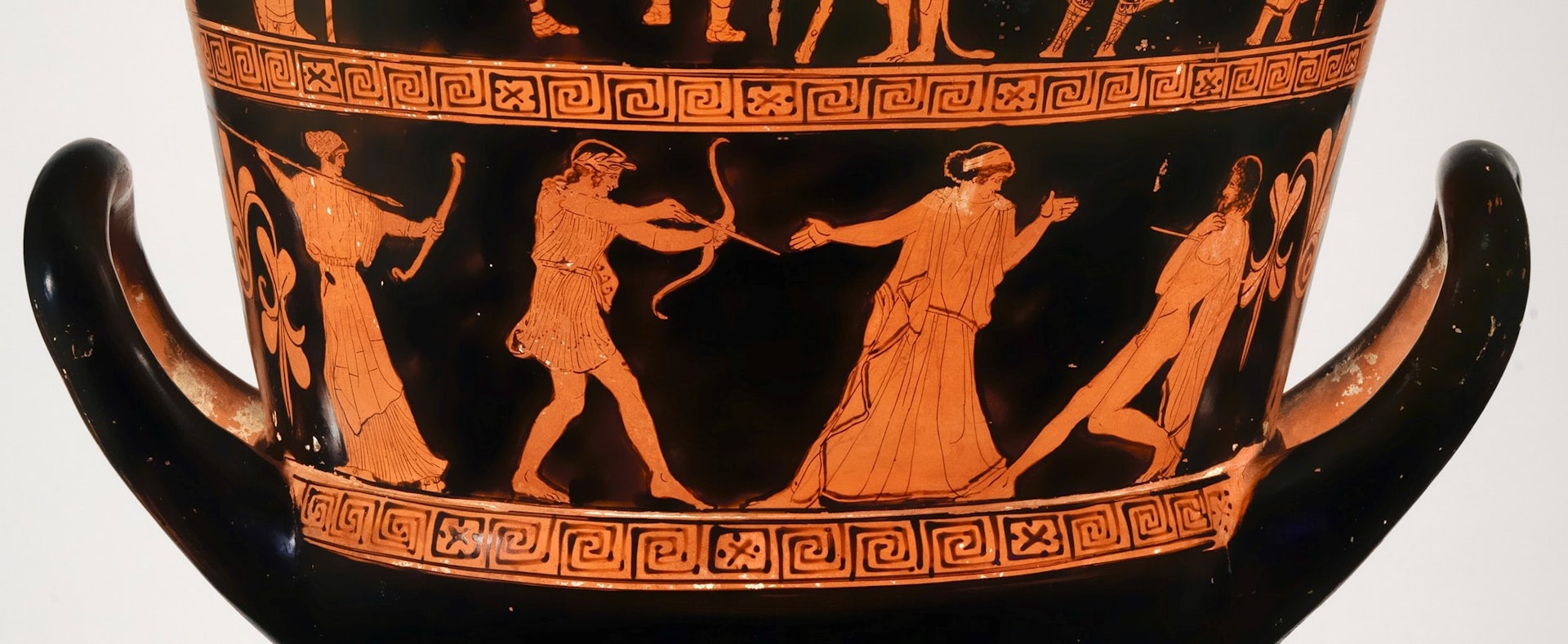 Vase painting of Artemis and Apollo killing Tityus by the Nekyia Painter