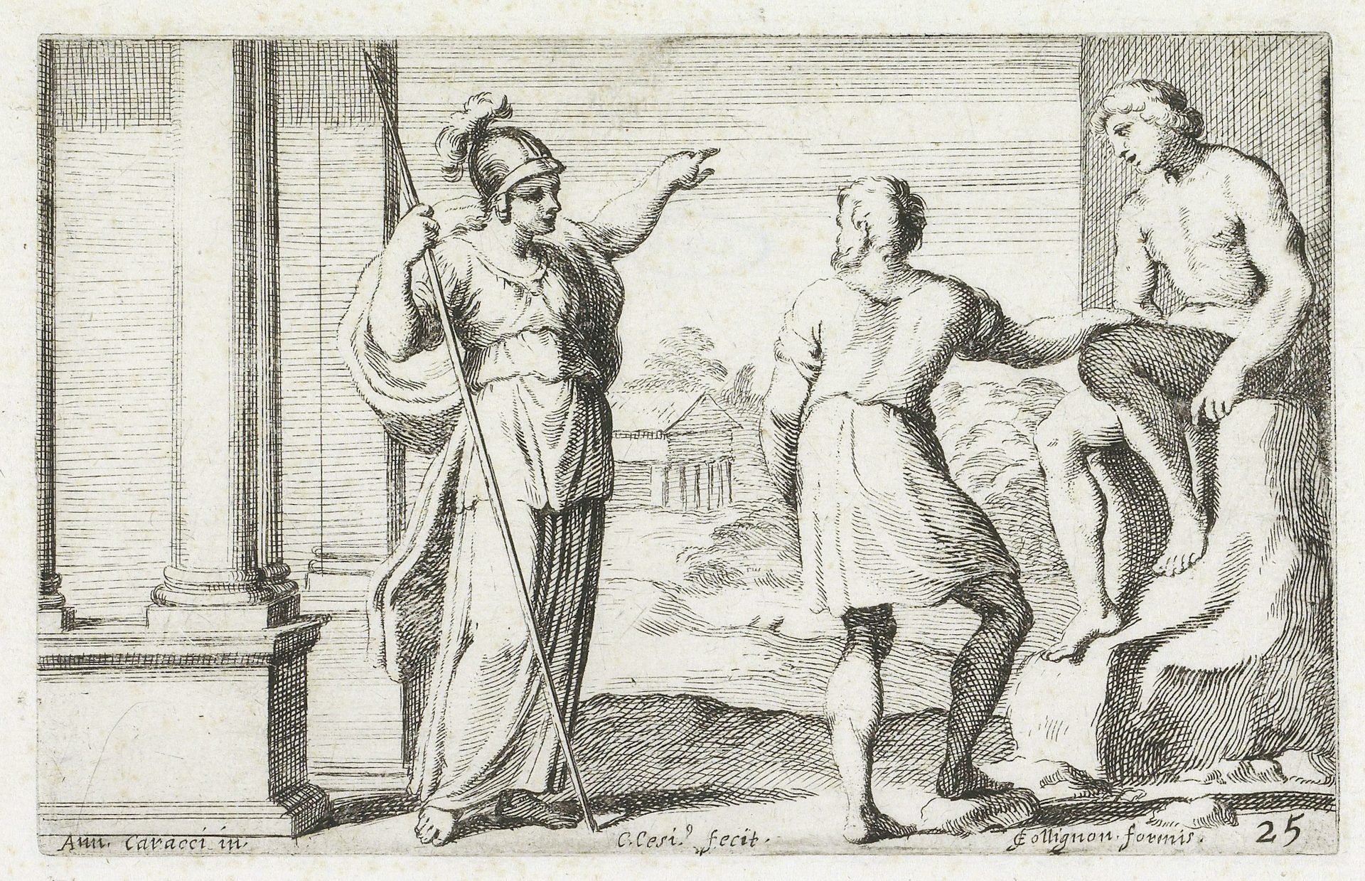 Minerva teaches Prometheus print by Carlo Cesio, 1656