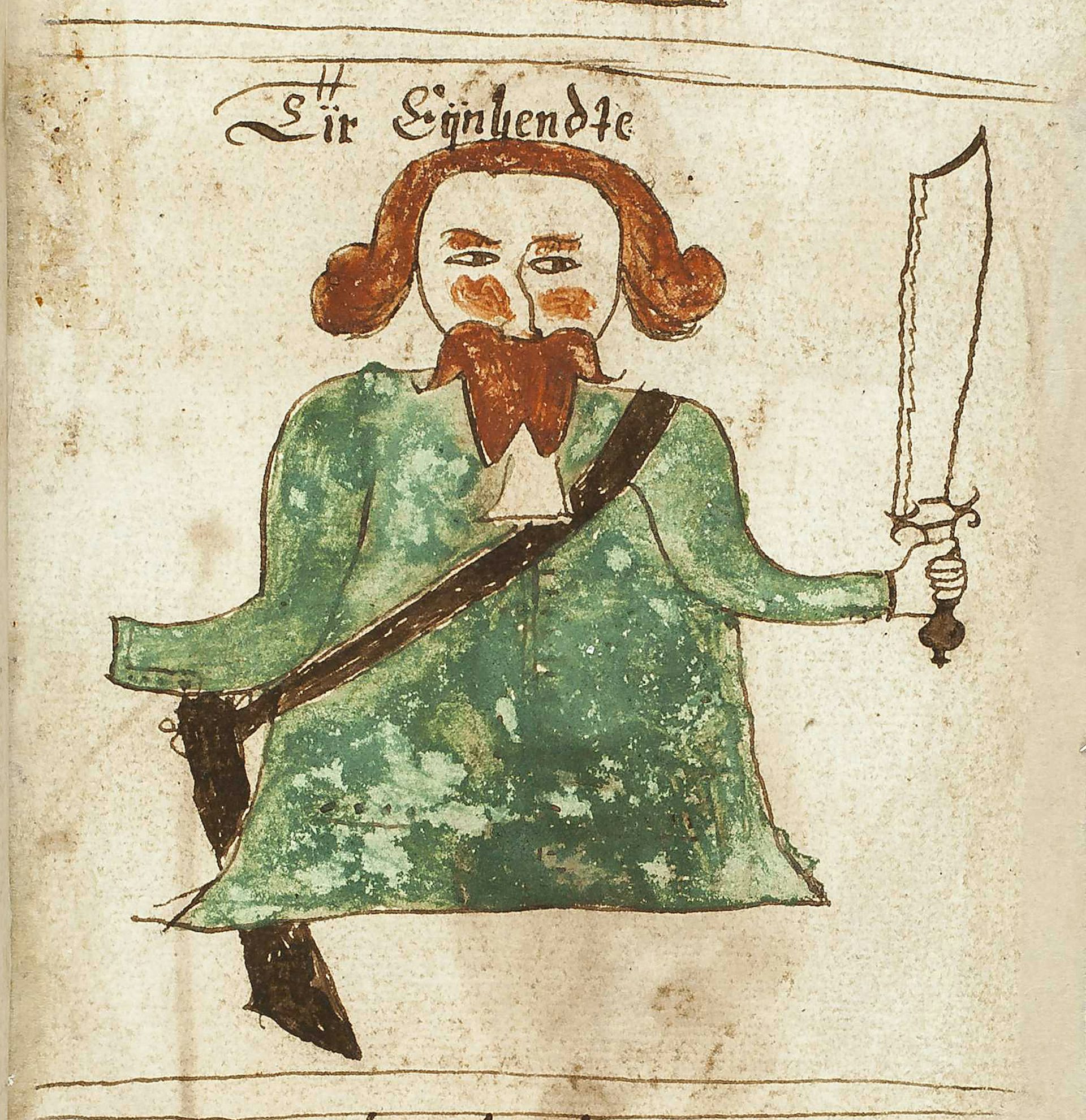 Tyr with a sword from an Icelandic edda manuscript