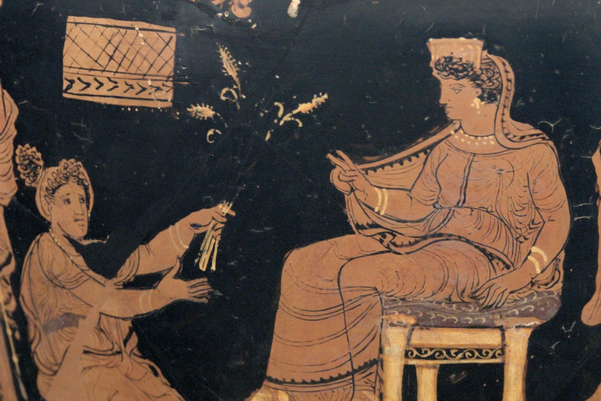 Vase painting showing Demeter with Metanira