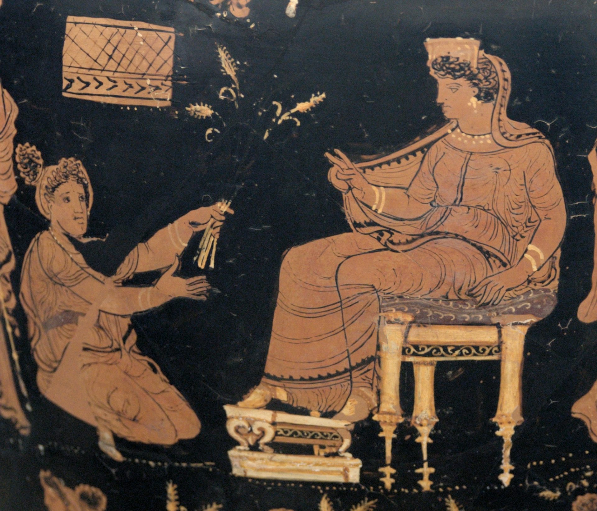 Vase painting showing Demeter with Metanira