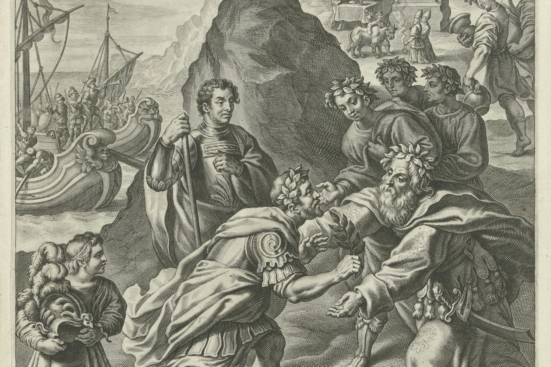 Aeneas Accepting the Hospitality of Evander in Italy by Cornelis Galle, after Nicolas de Liemaker, after Peter Paul Rubens