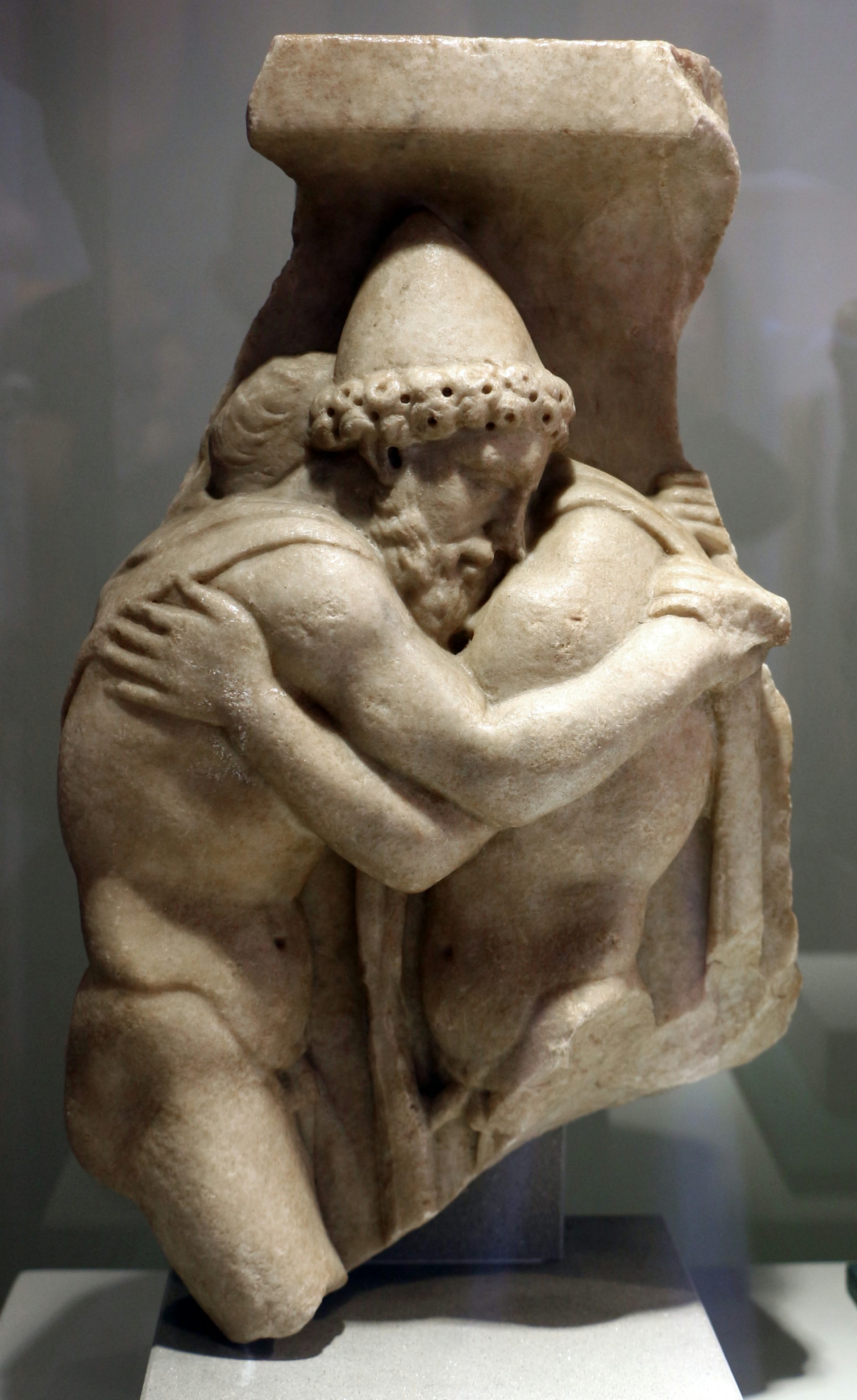 Fragment of a sarcophagus showing Odysseus embracing Laertes
