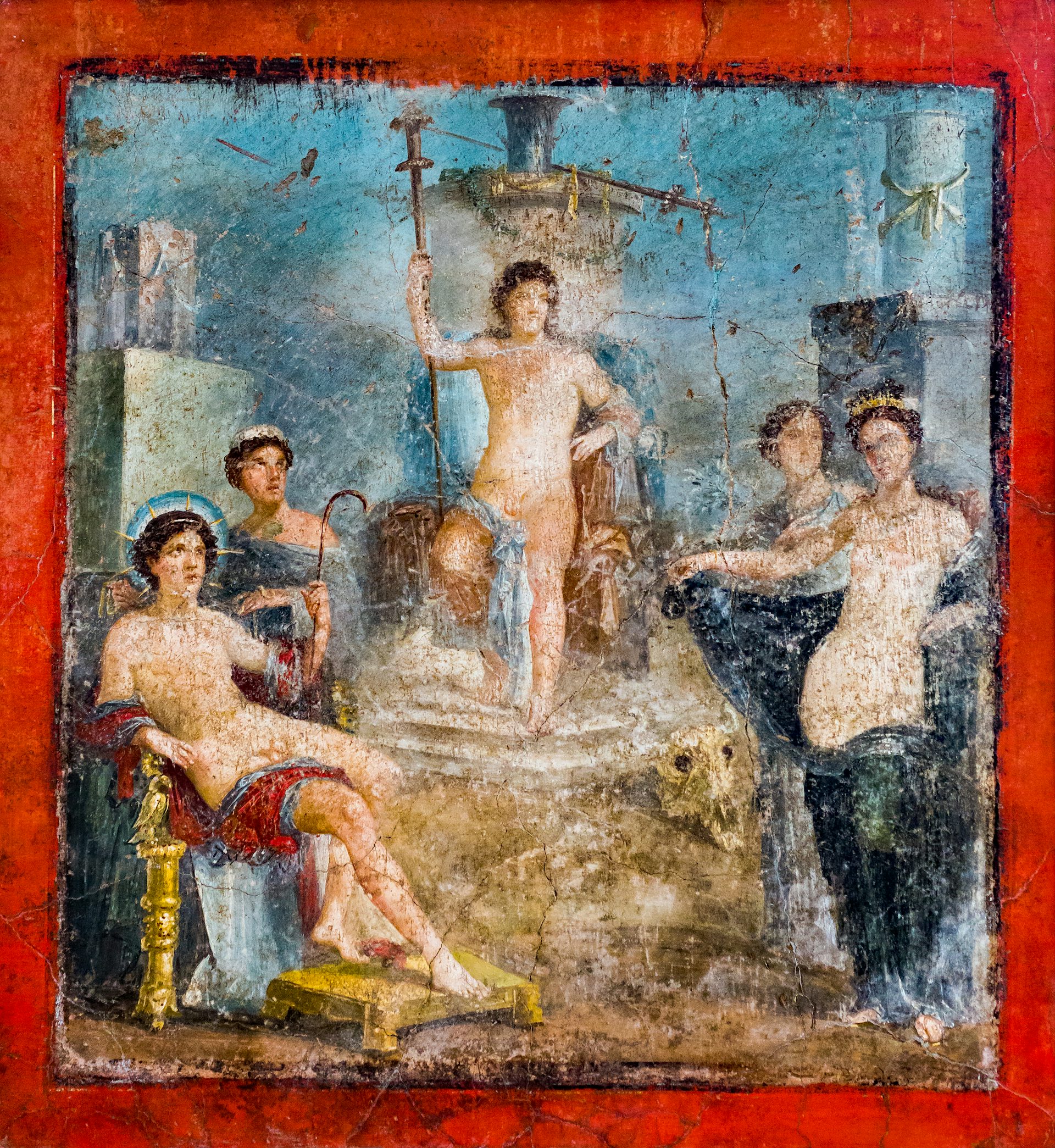Wall painting of Bacchus, Venus, Sol, and other gods