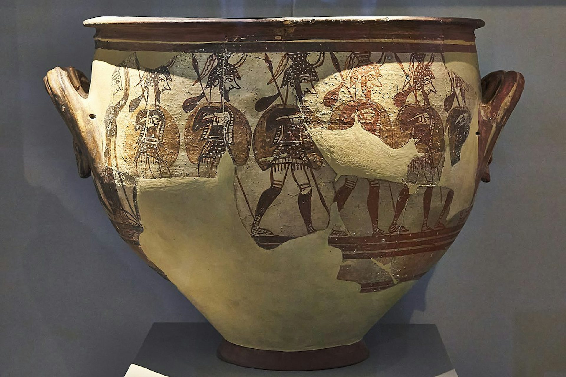 Mycenaean vase painting of soldiers setting out for battle