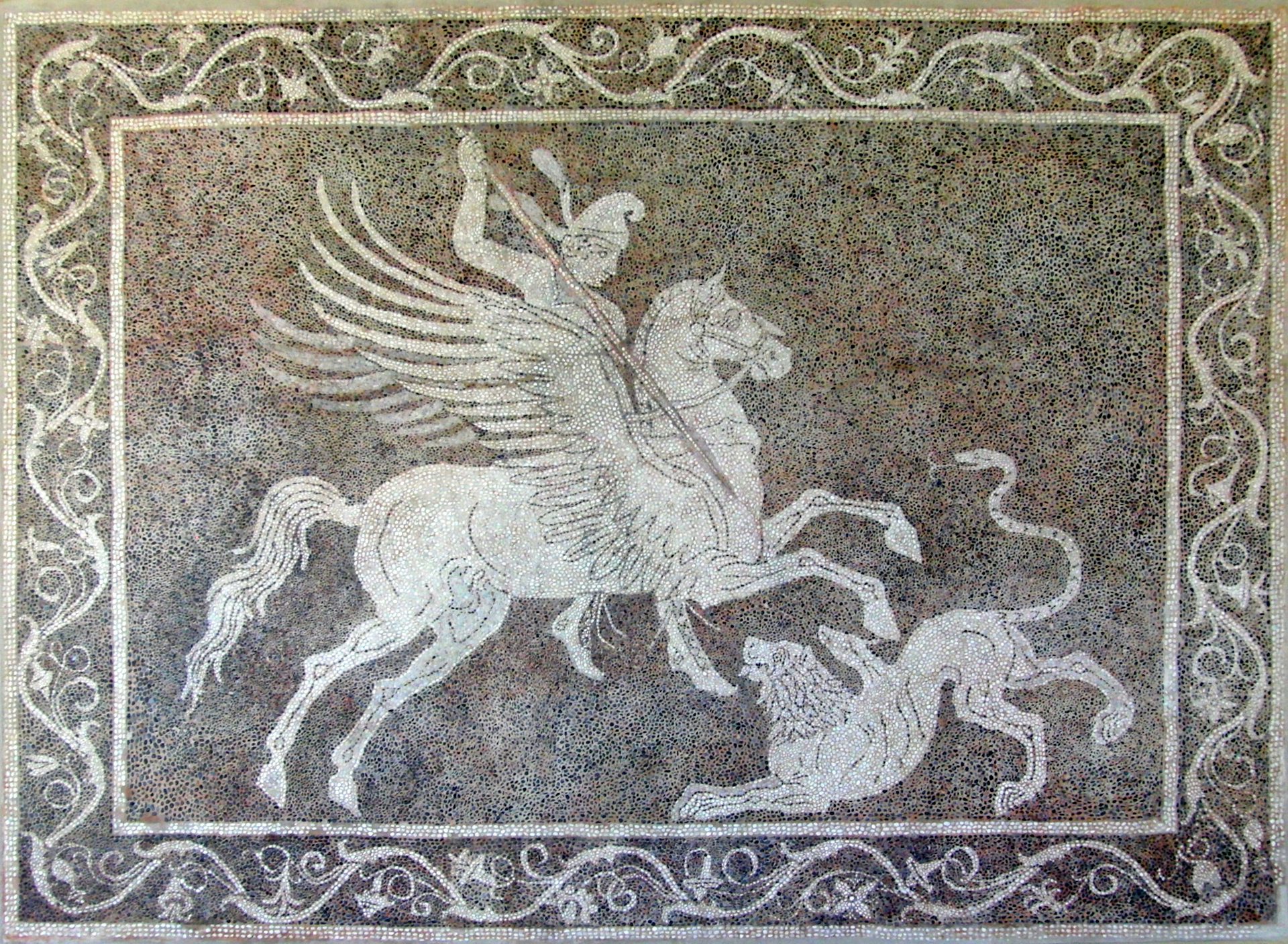 Mosaic of Bellerophon fighting the Chimera