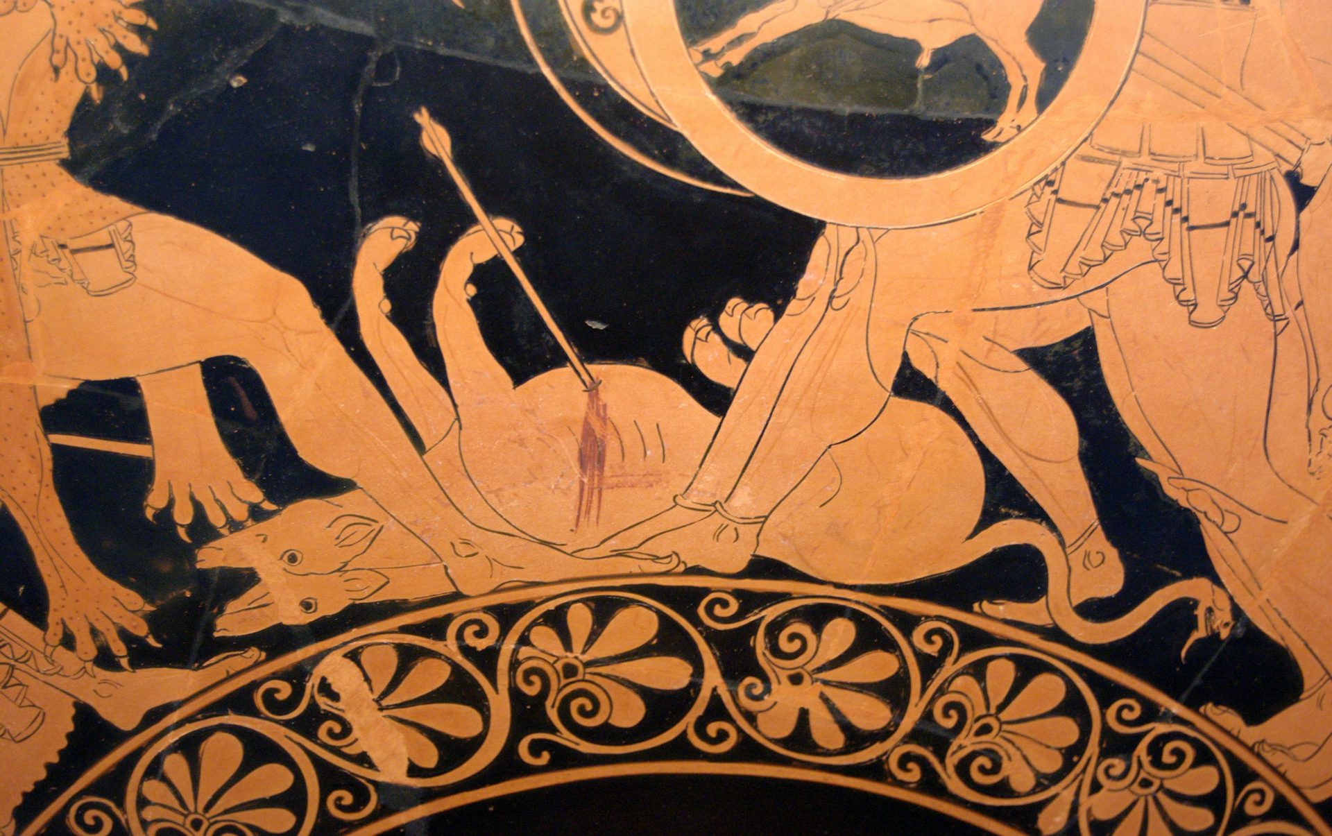 Orthus attic red-figure kylix signed by Kachrylion and Euphronios circa 510-500 BCE