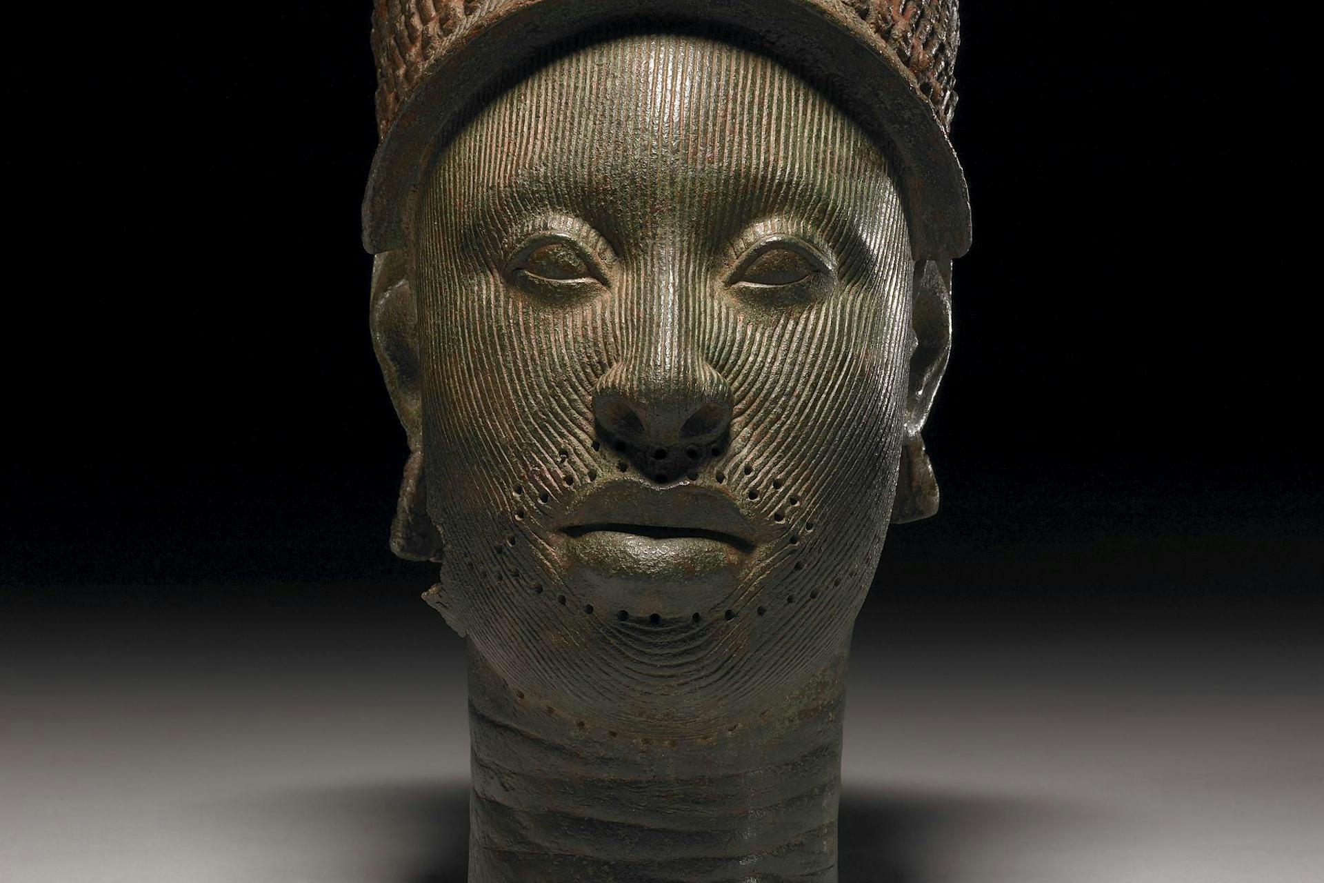 Brass Head of a Yoruba Ruler by Yoruba artist. (14th – 15th century).