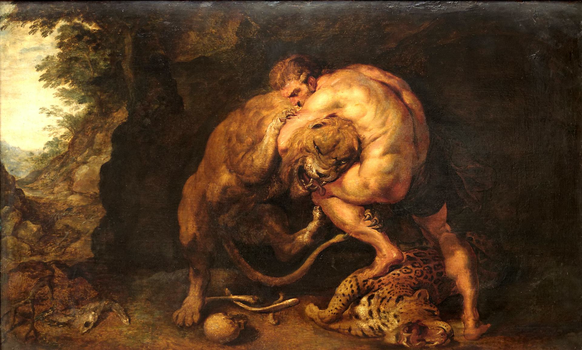 Hercules and the Nemean lion by Peter Paul Rubens (ca. 1615)