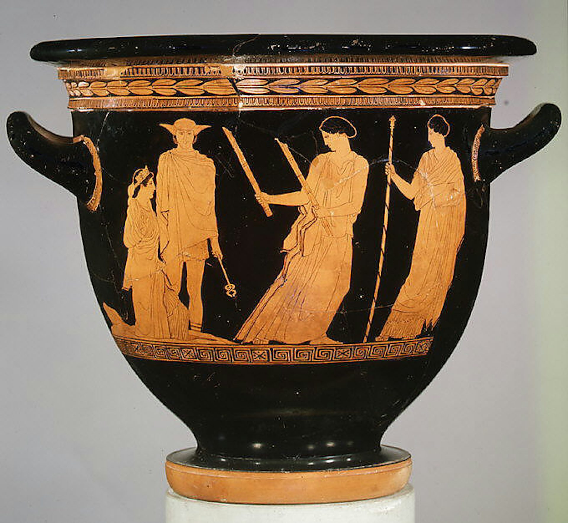 Terracotta red-figure bell-krater showing Persephone's ascension from the Underworld, ca 440 BCE