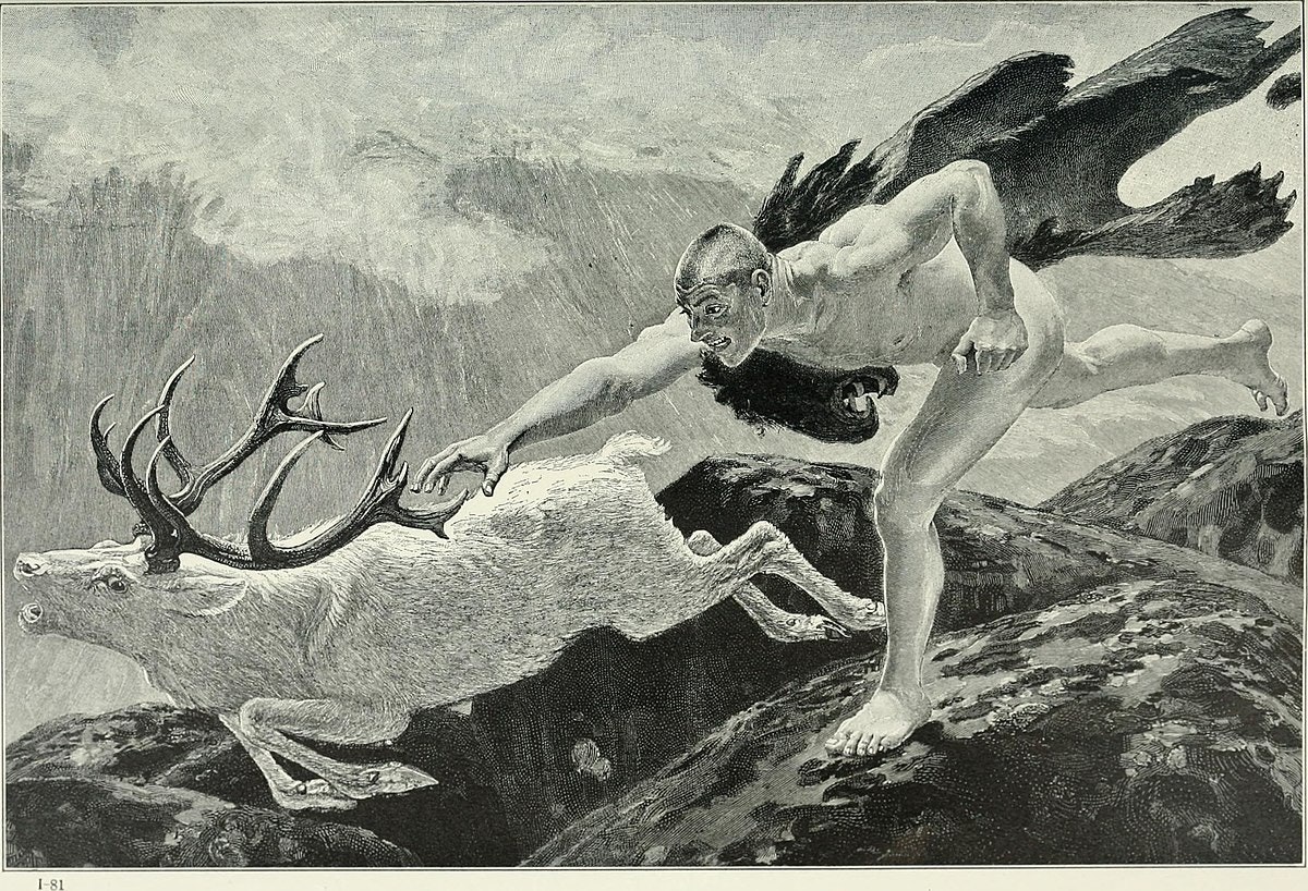 Heracles chasing Ceryneian Hind illustration 1913