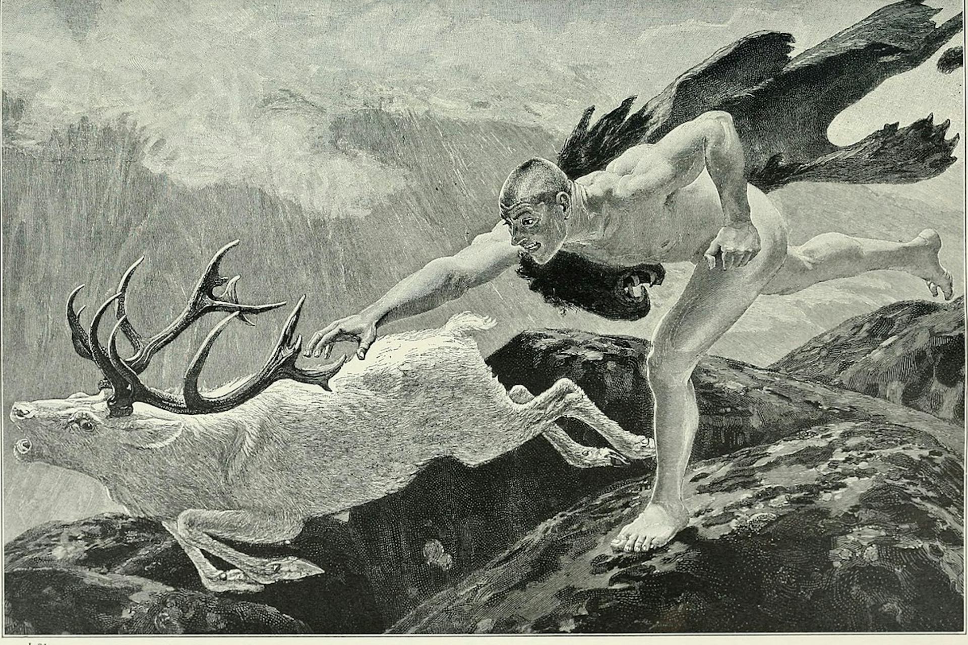 Heracles chasing Ceryneian Hind illustration 1913