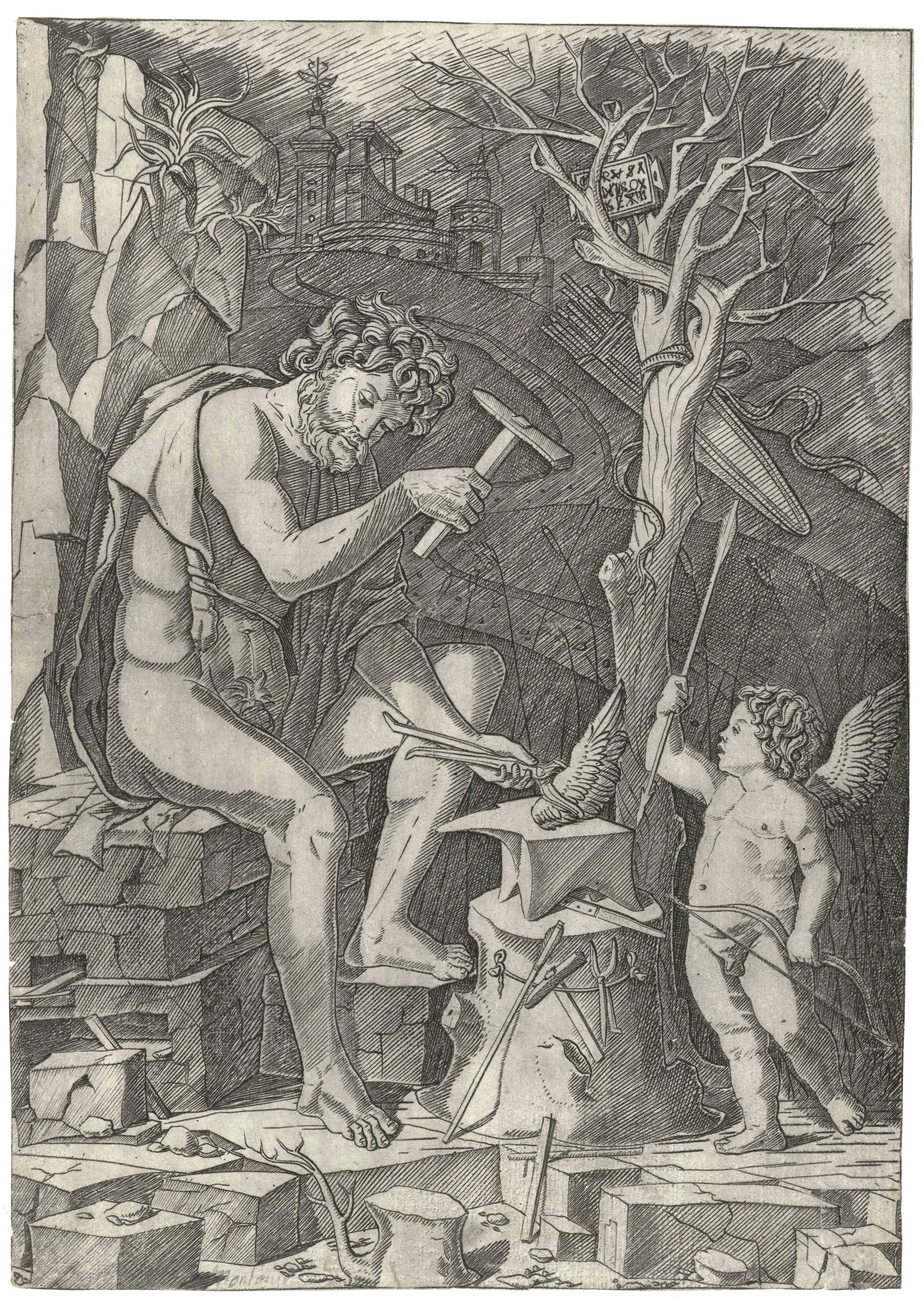 Vulcan Forges Cupids Wings and Arrows Engraving Rijksmuseum