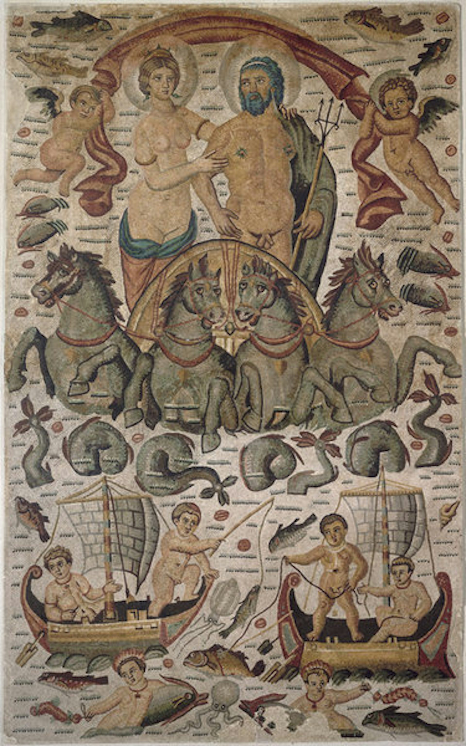Mosaic showing a "triumph” of Neptune (the Roman Poseidon) and Amphitrite