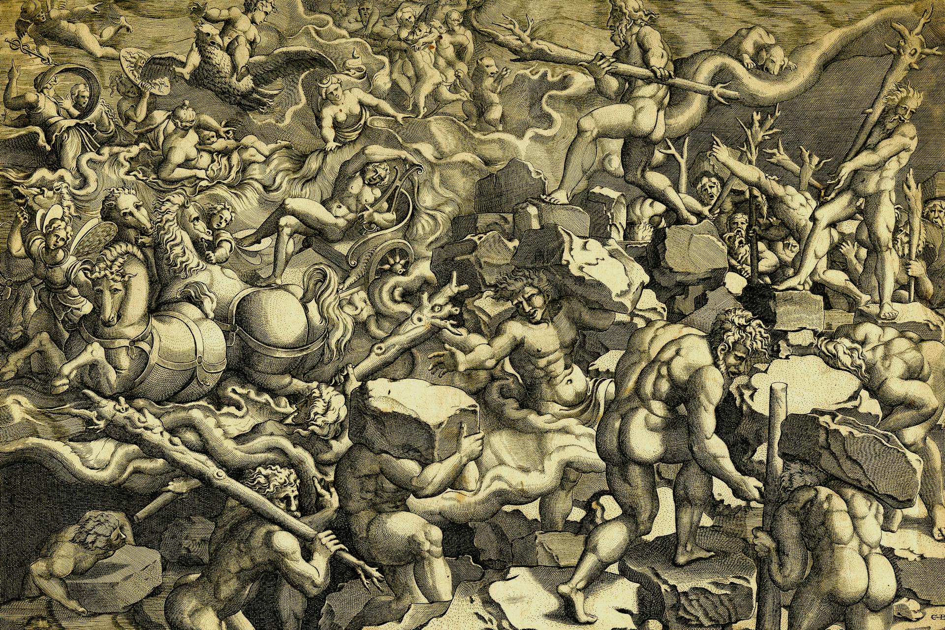 The Fall of the Giants by Cornelis Bos, after Giulio Romano (ca. 1530–56)