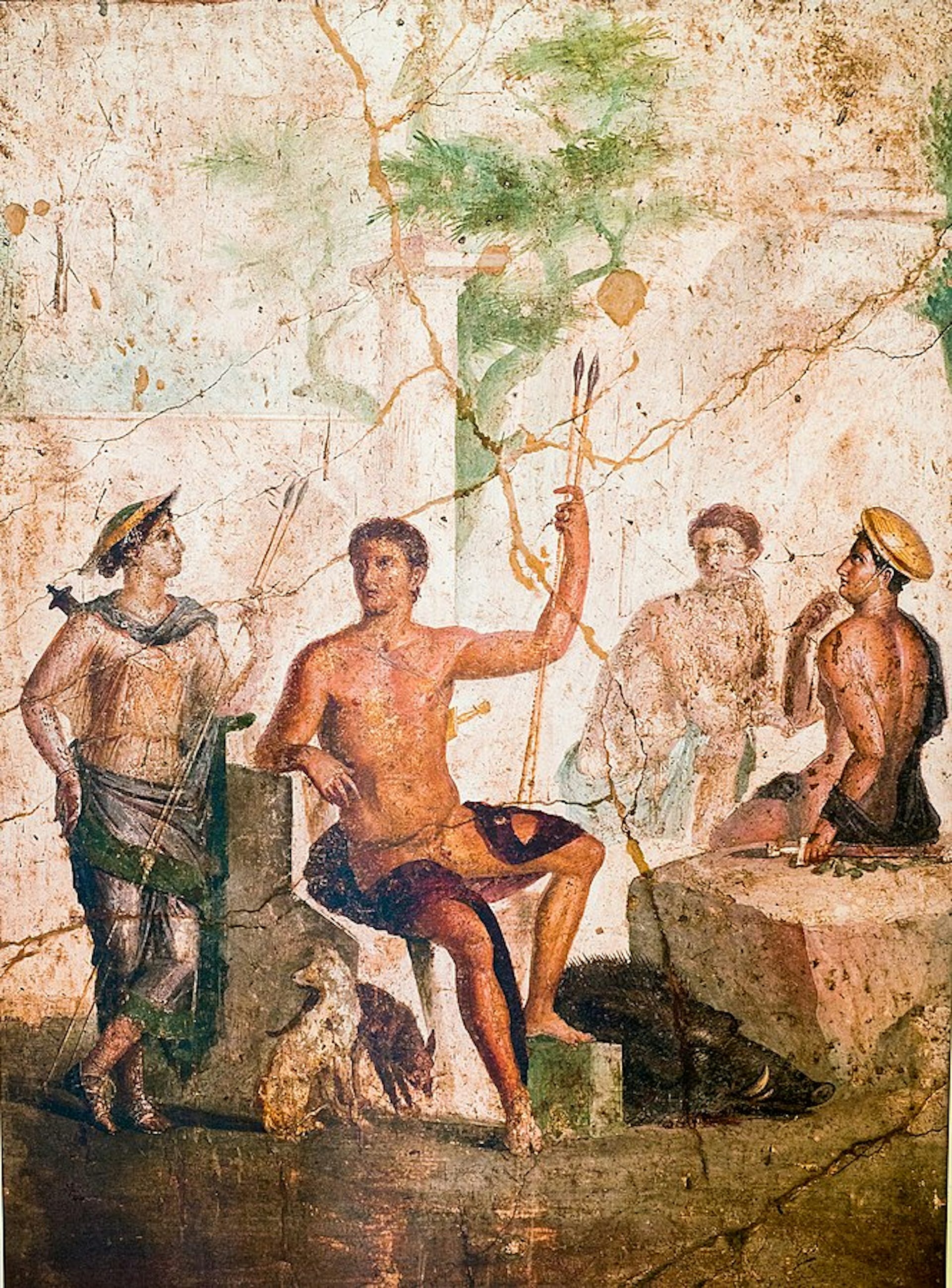 Wall painting - Meleagros and Atalanta - Pompeii - Napoli MAN