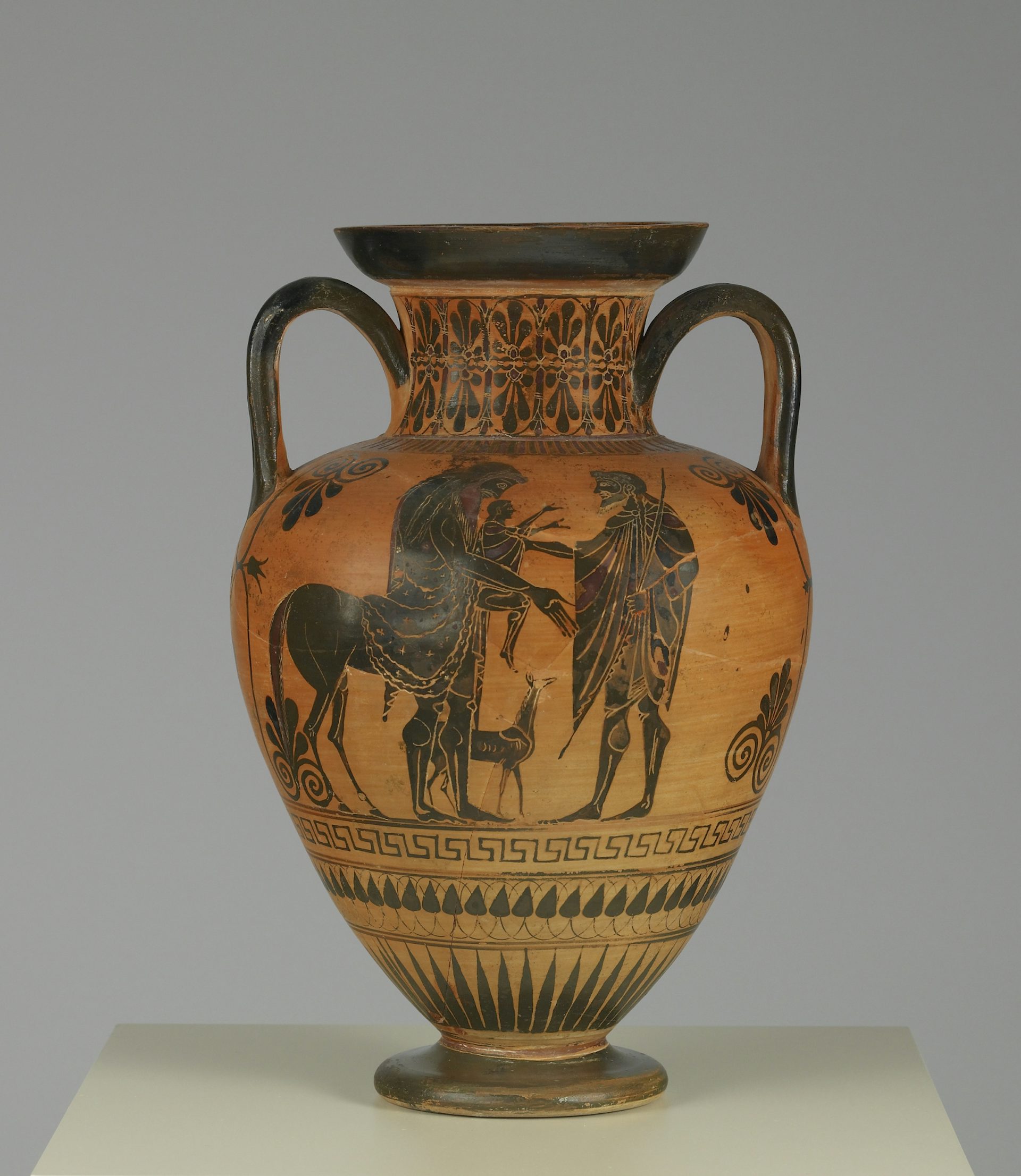 Chiron/Achilles/Peleus black-figure neck amphora by group of Würzburg 199 Antimenes painter, circa 520-510 BCE