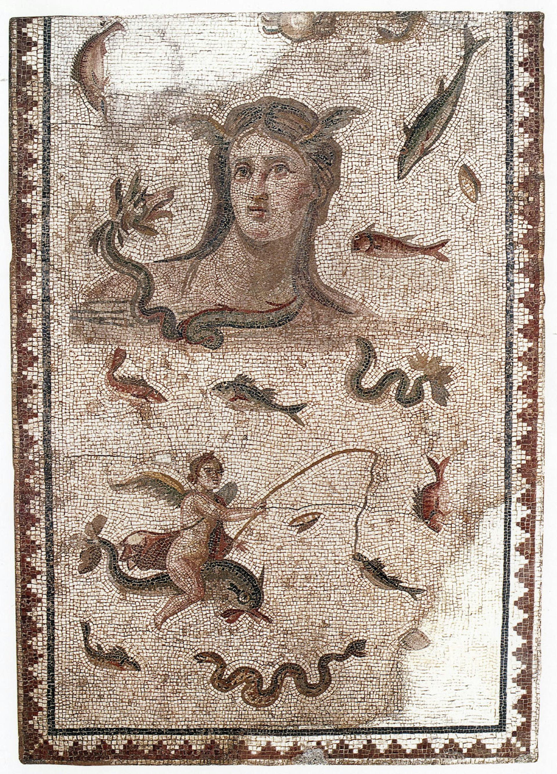 Fragment of floor mosaic depicting Tethys in a marine background from Harbiye, Turkey (ca. 250-275)