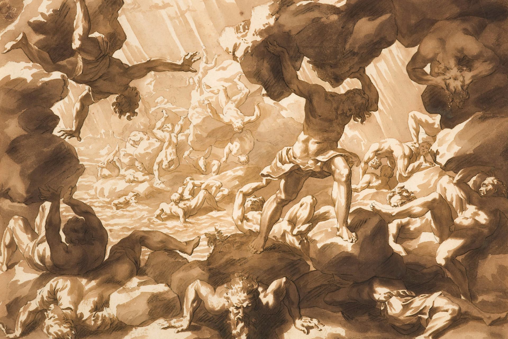 Fall of the Titans by Jan de Bisschop, after Giulio Romano (1665)
