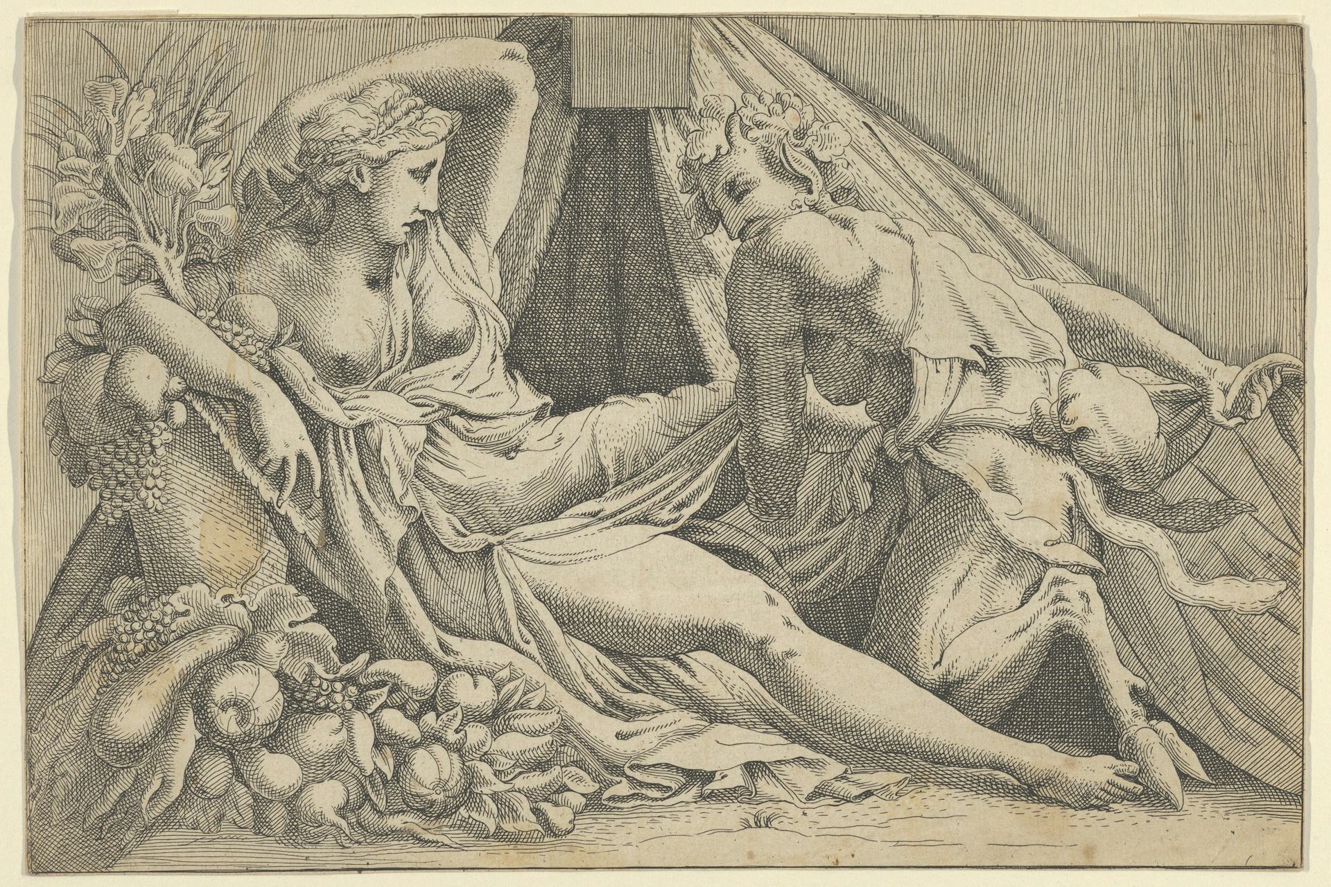 Jupiter and Antiope by Antonio Fantuzzi, after Francesco Primaticcio