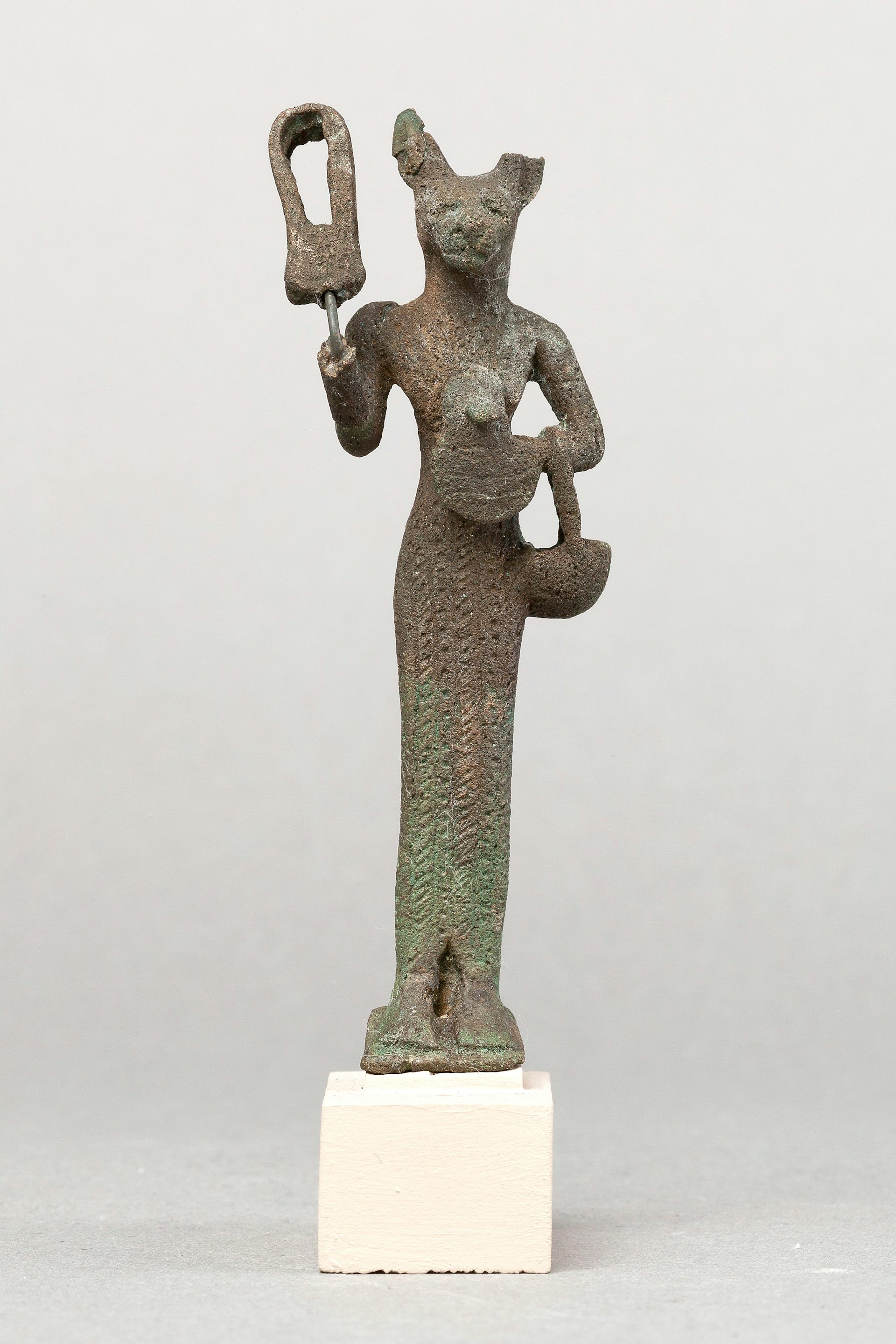 statue of Bastet holding a sistrum