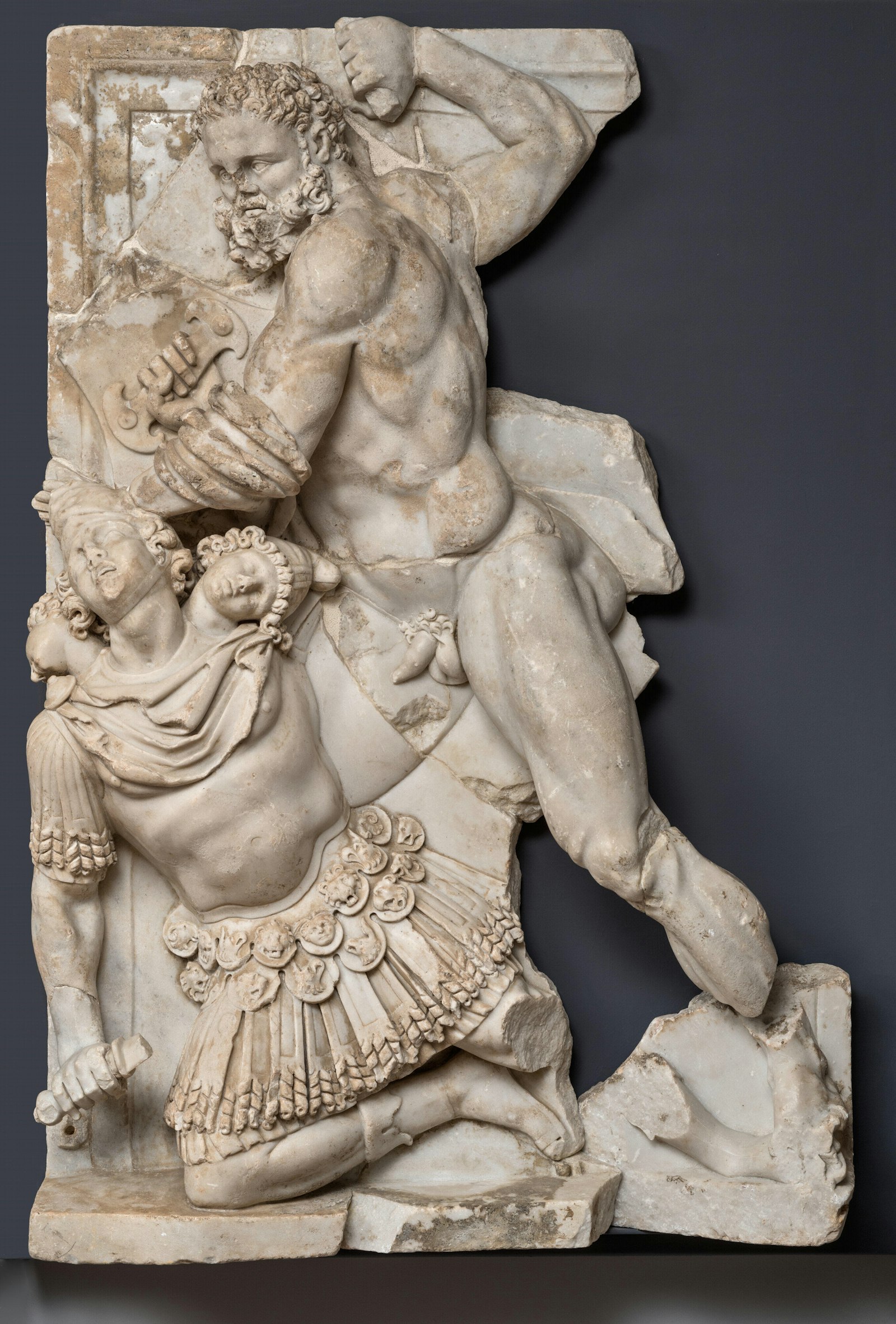 Heracles killing Geryon relief panel from Villa Chiragon third century CE