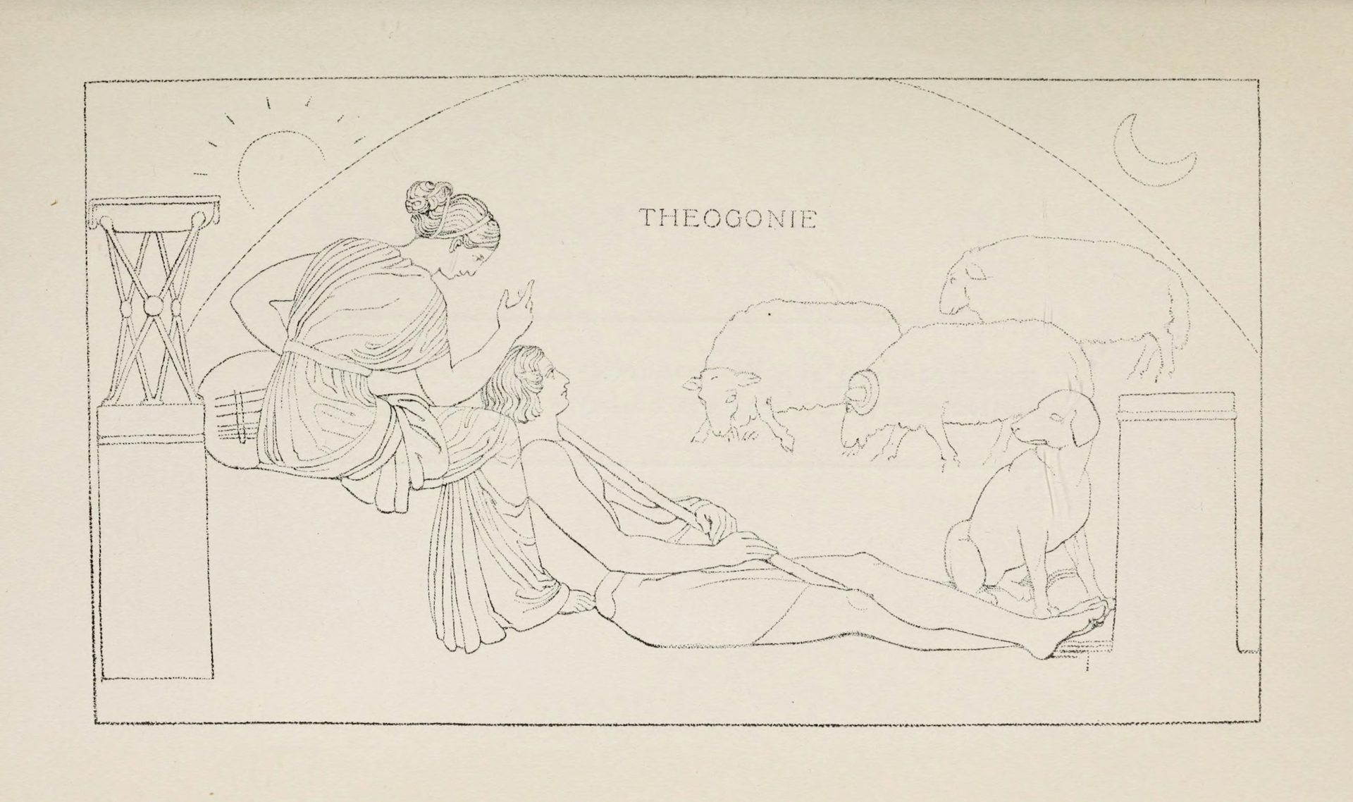 Illustration of the Muse inspiring Hesiod to compose the Theogony by John Flaxman